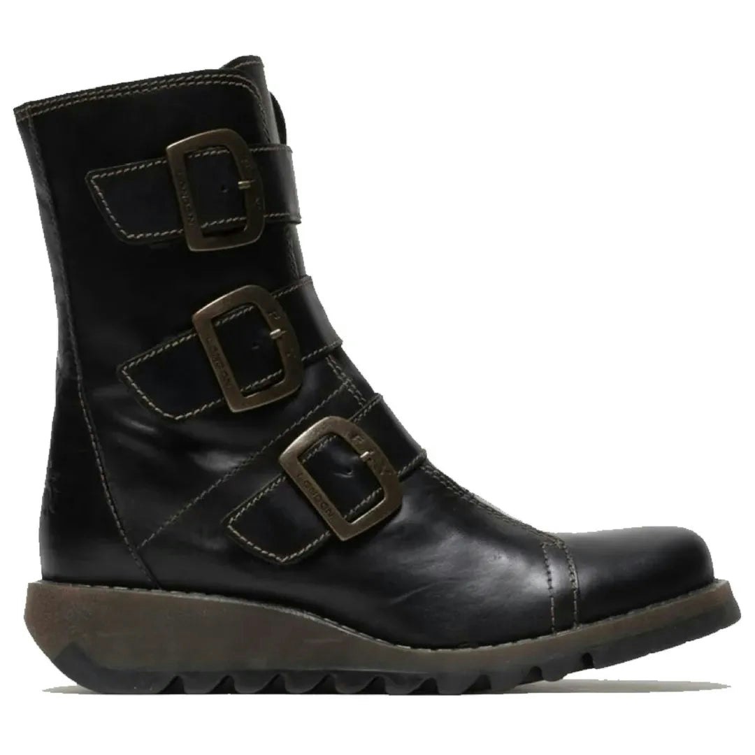 Fly London Women's Scop110fly - Buckle Strap Leather Biker Ankle Boots - Uk 6