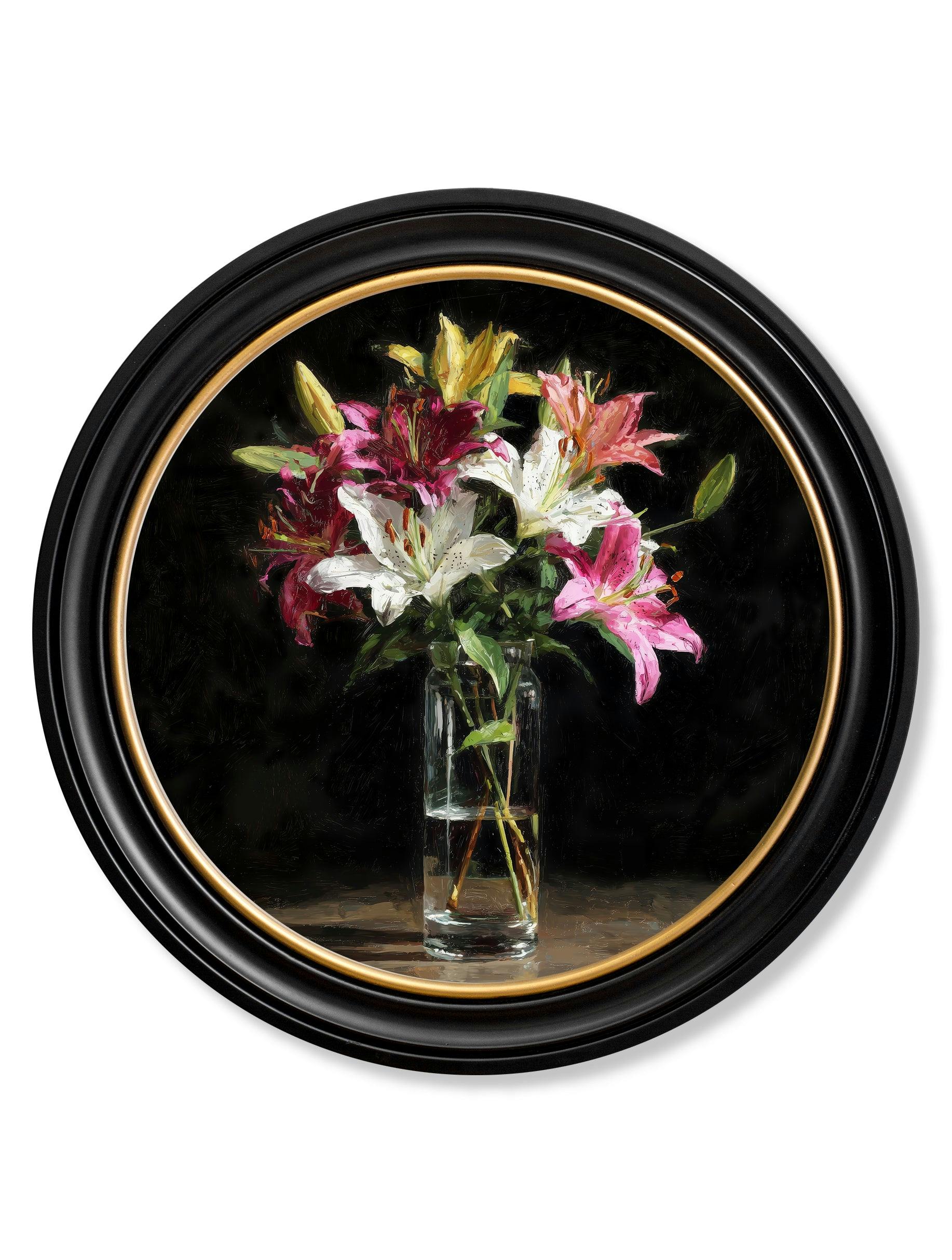 Rackhams Dark Blush Lilies After - Oxford Round Frame - Lilies After - 70 X 70Cm