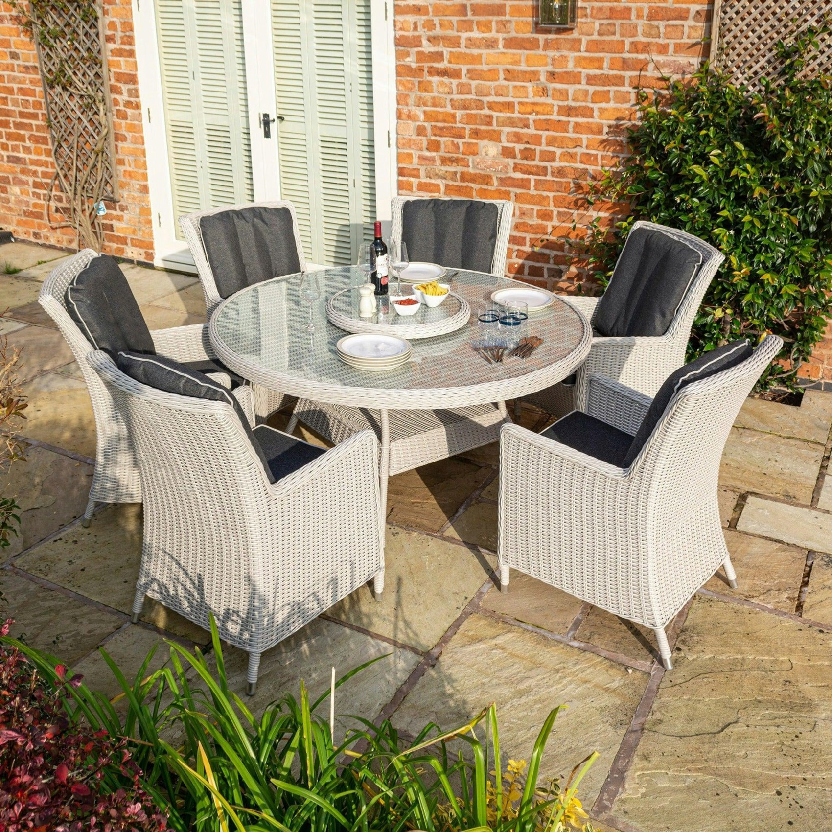 Rowlinson Grey Rattan Effect Six Seater Dining Set - Two Colours - Putty