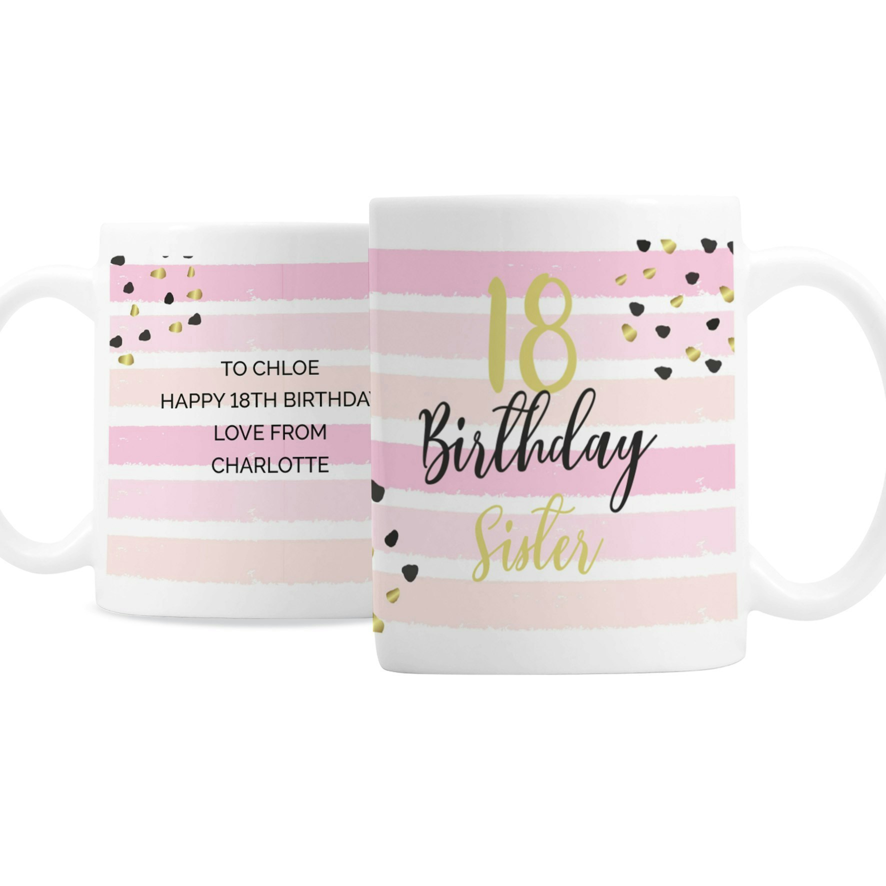 Rackhams Gold/Pink Personalised Birthday And Stripe Mug