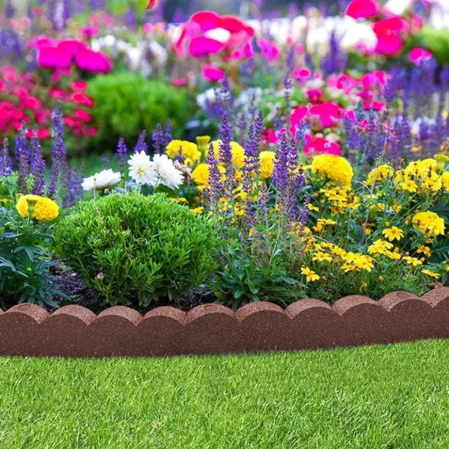 Nicoman Brown Recycled Rubber Scallop Garden Edging Border - Pack Of 20