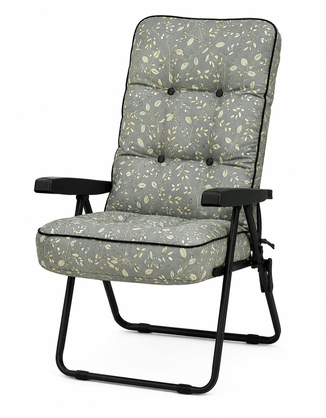 Rackhams Black Deluxe Garden Recliner Chair With Cushion - Foldable Outdoor Lounger - Country Teal - 99Cm X 58Cm X 58Cm