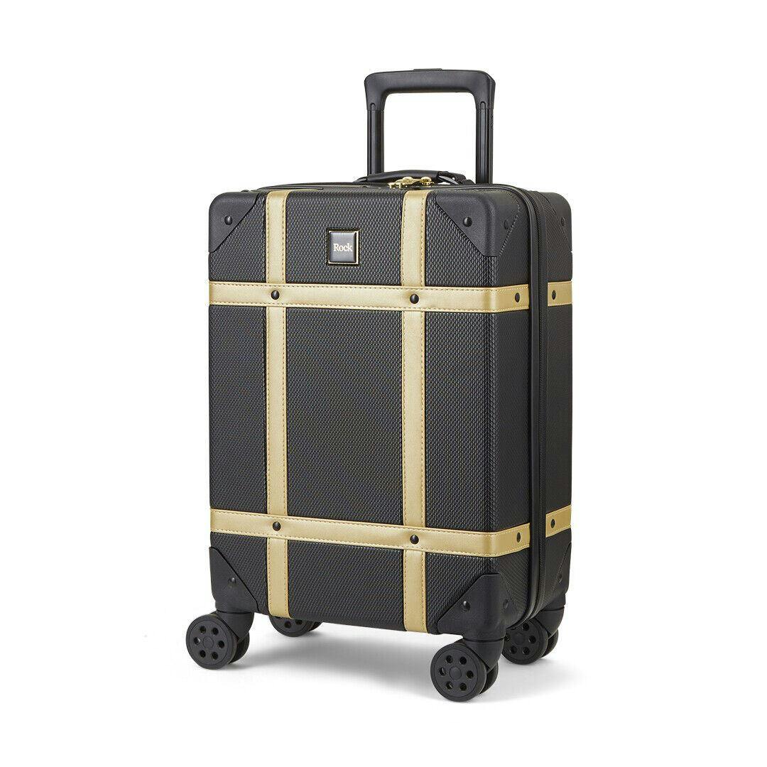 Rock Luggage Black/Gold Hard Shell Luggage Suitcase Trunk Cabin Travel Bags - Cabin
