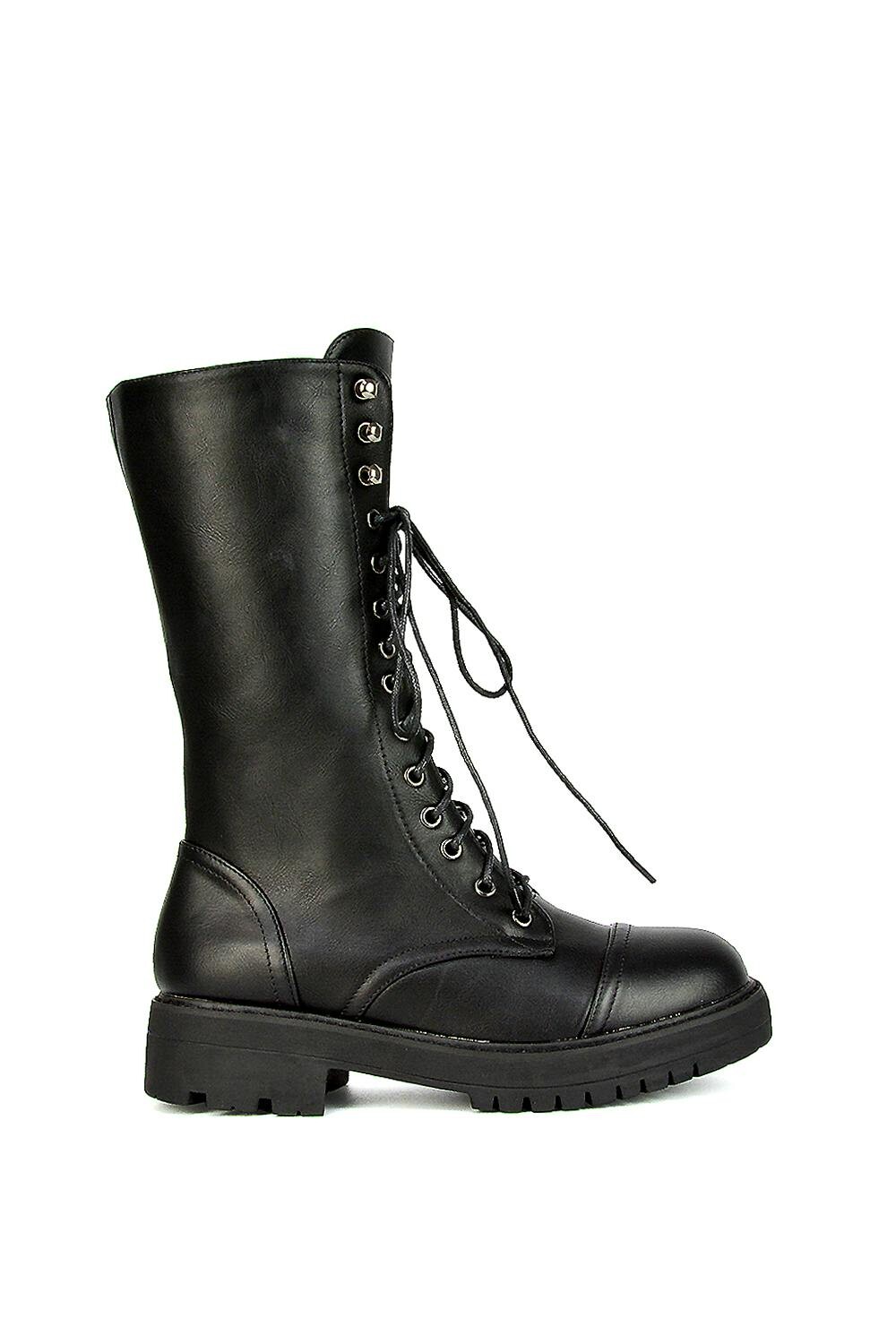 Xy London Women's Black Mid-Calf Combat Heeled Ankle Boots - 8