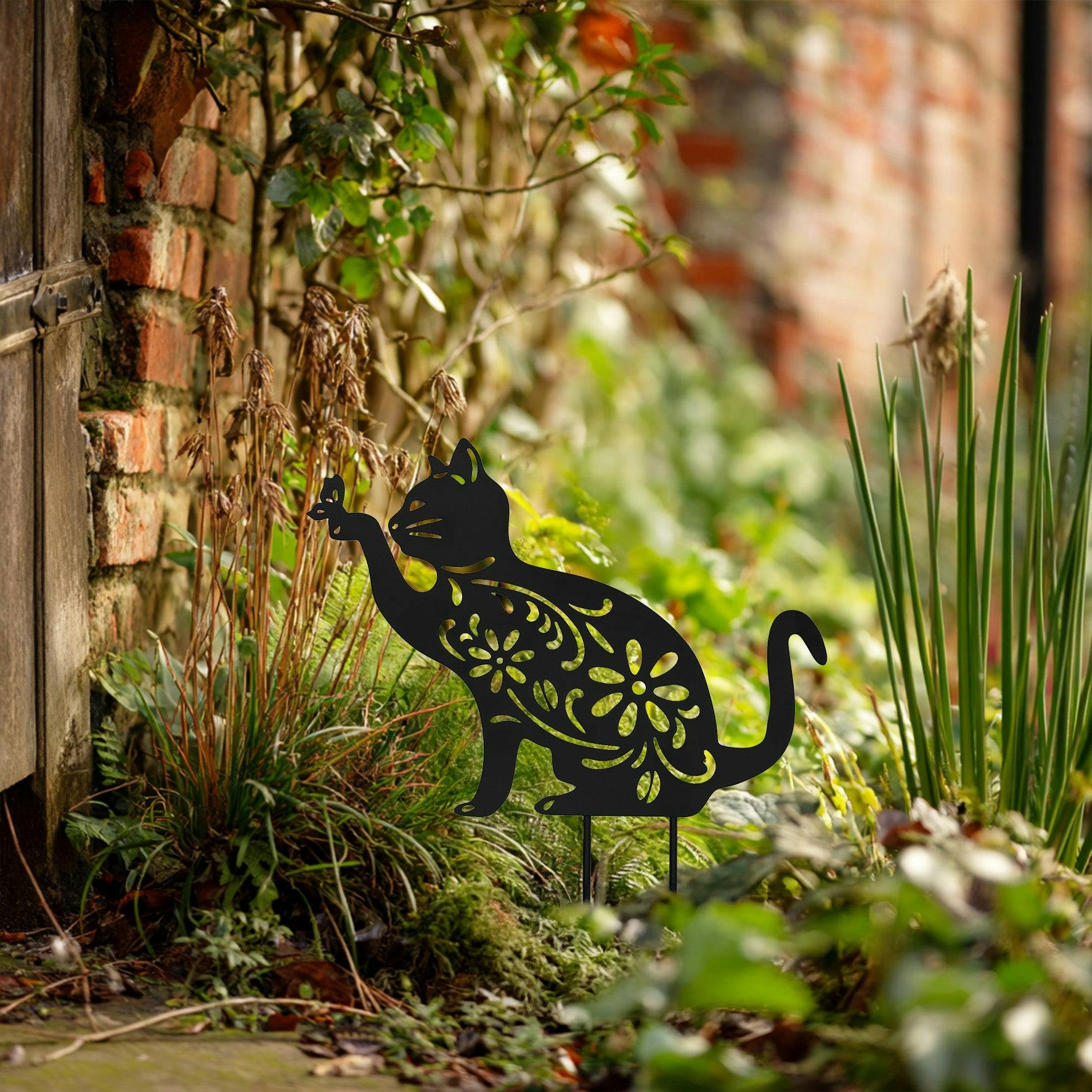 Rackhams Black Metal Cat And Dog Silhouette Garden Ornament - Cat