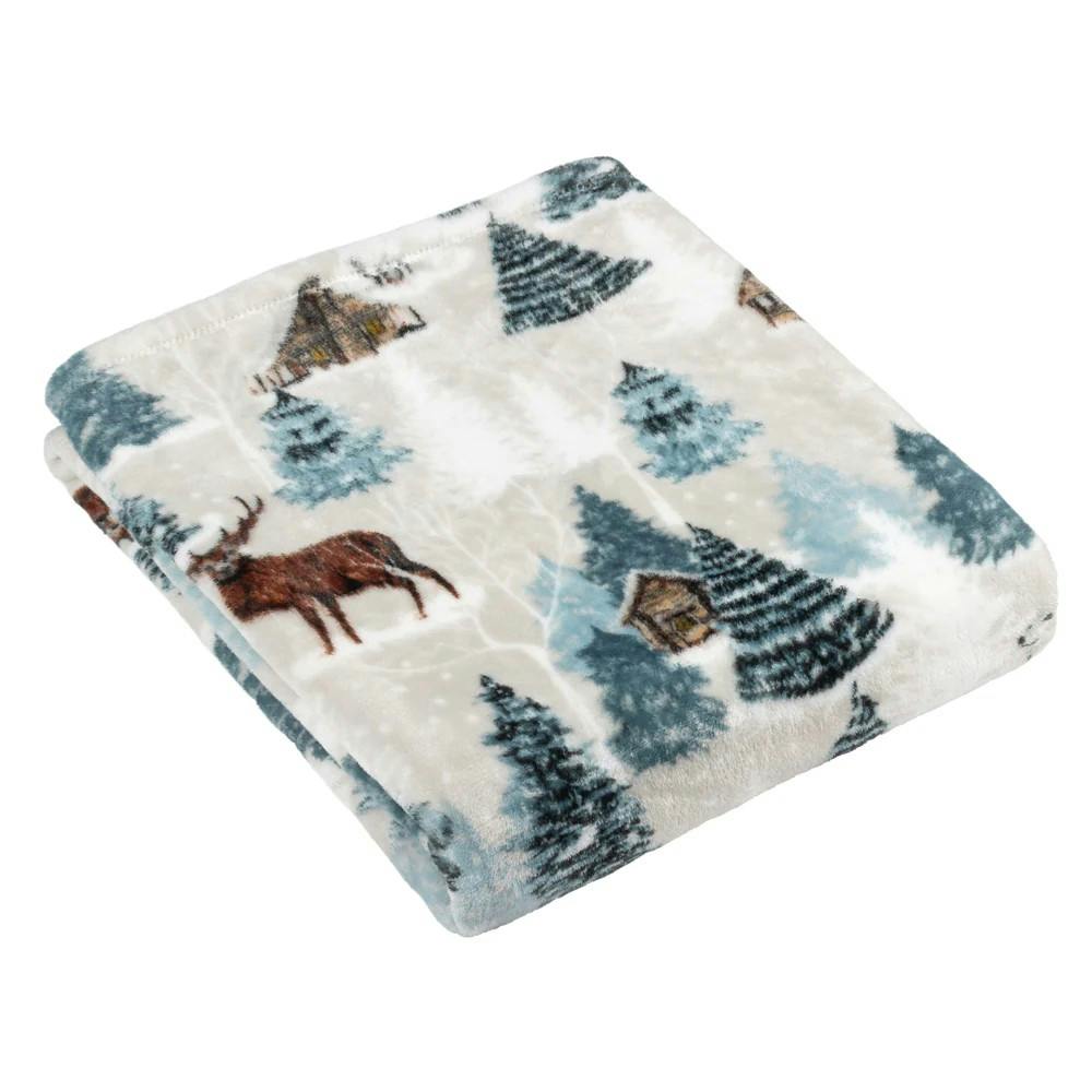 Furn White/Blue Arcticus Fleece Throw - 150Cm X 130Cm - 100% Polyester