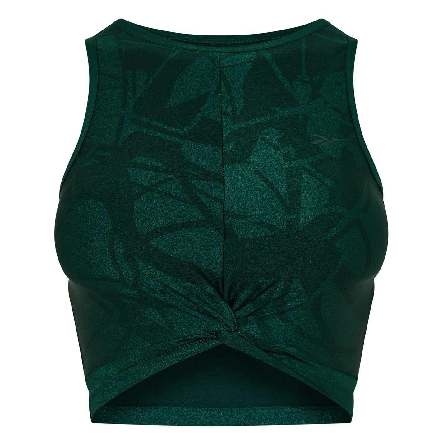 Reebok Women's Green Leaf Print Slim Yoga Tank Top - Forest - Xs - Forest - 77% Polyamide/23% Elastane