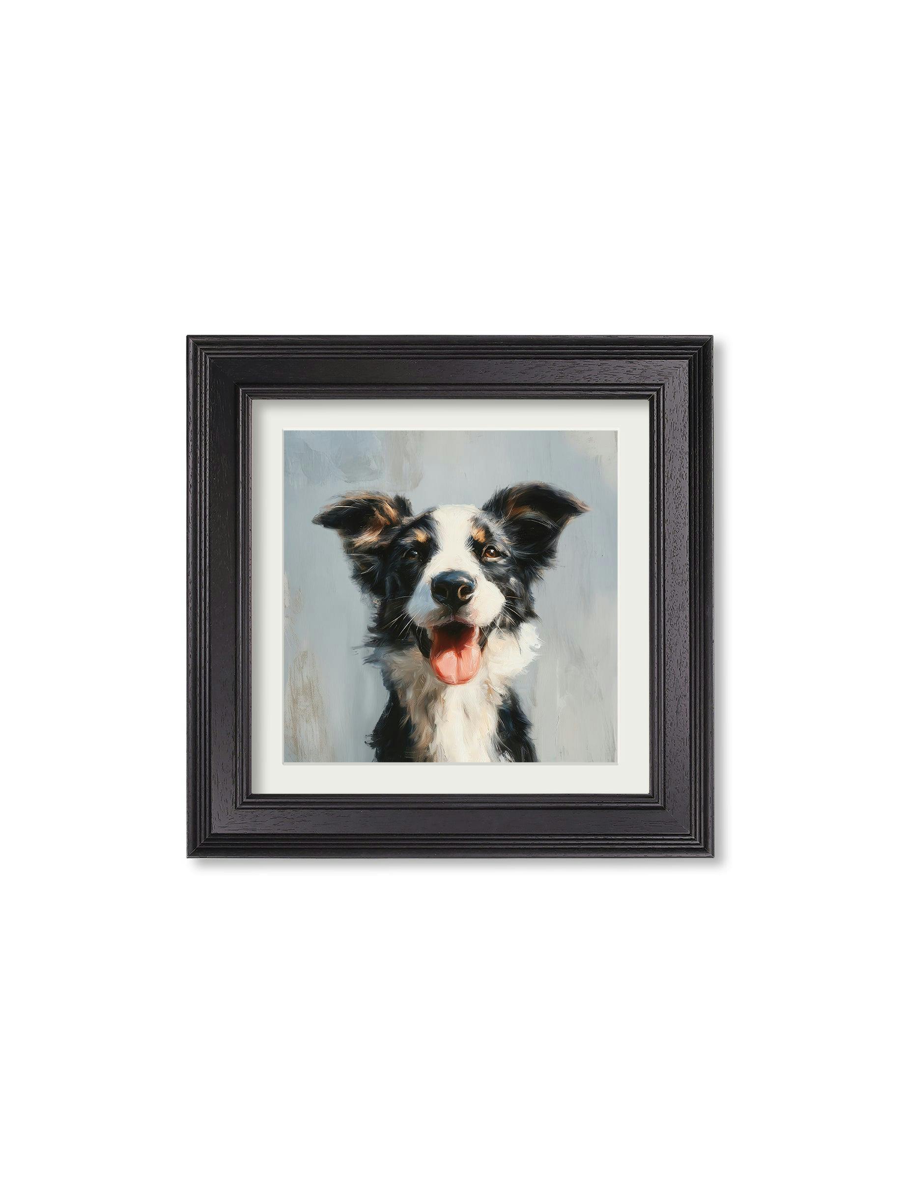 Exceptional Art Black The Smiley Sheepdog - Hurstwood Square Frame - The Smiley Sheepdog - 44 X 44 Cm