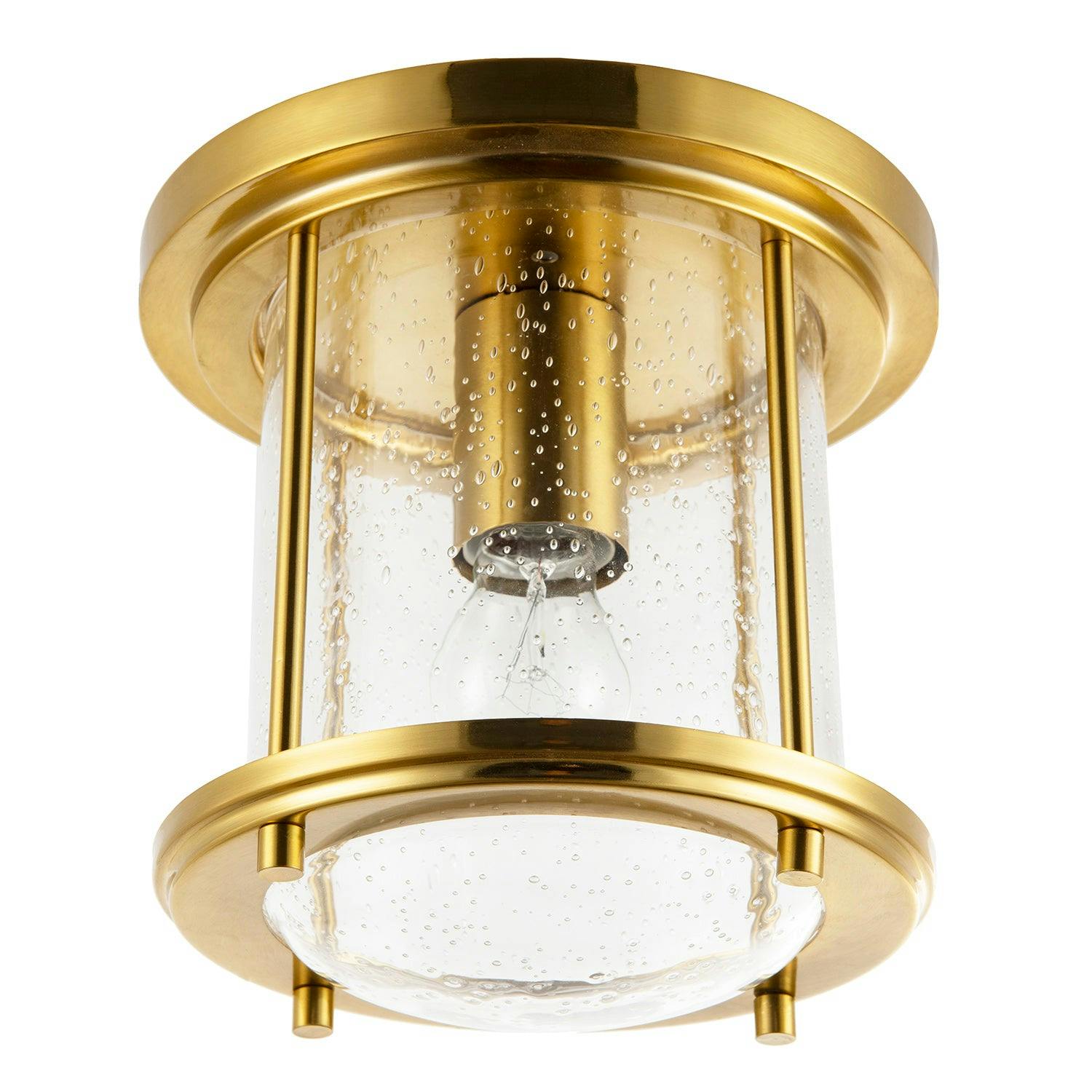 Happy Homewares Light/Gold Vintage Industrial Ceiling In Satin With Clear Bubble Glass