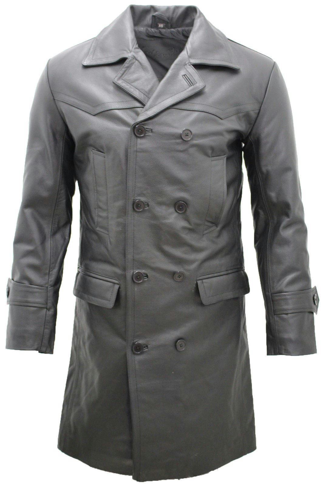 Infinity Leather Men's Black Cowhide Leather Peacoat-Dortmund - Uk 4XL | Eu 58 | Us 48