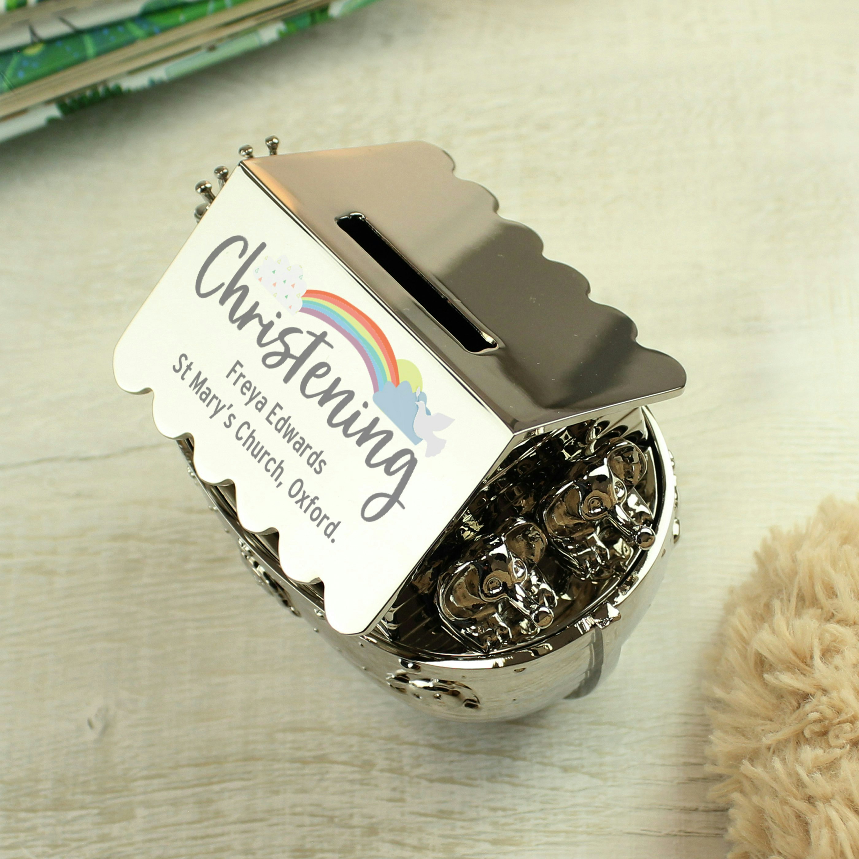 Rackhams Silver Personalised Christening Noahs Ark Money Box