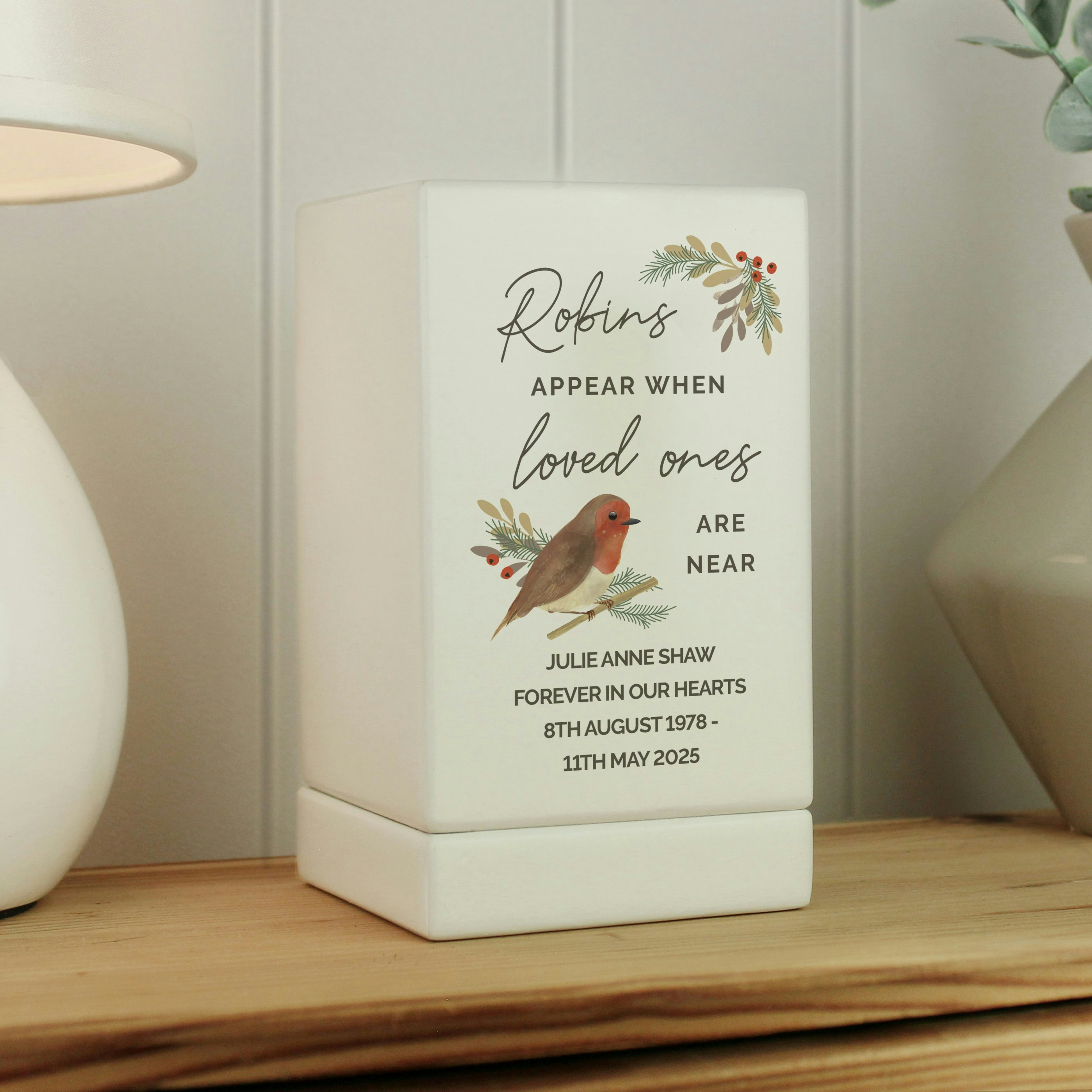 Rackhams Personalised Robins Appear Small Wooden Urn
