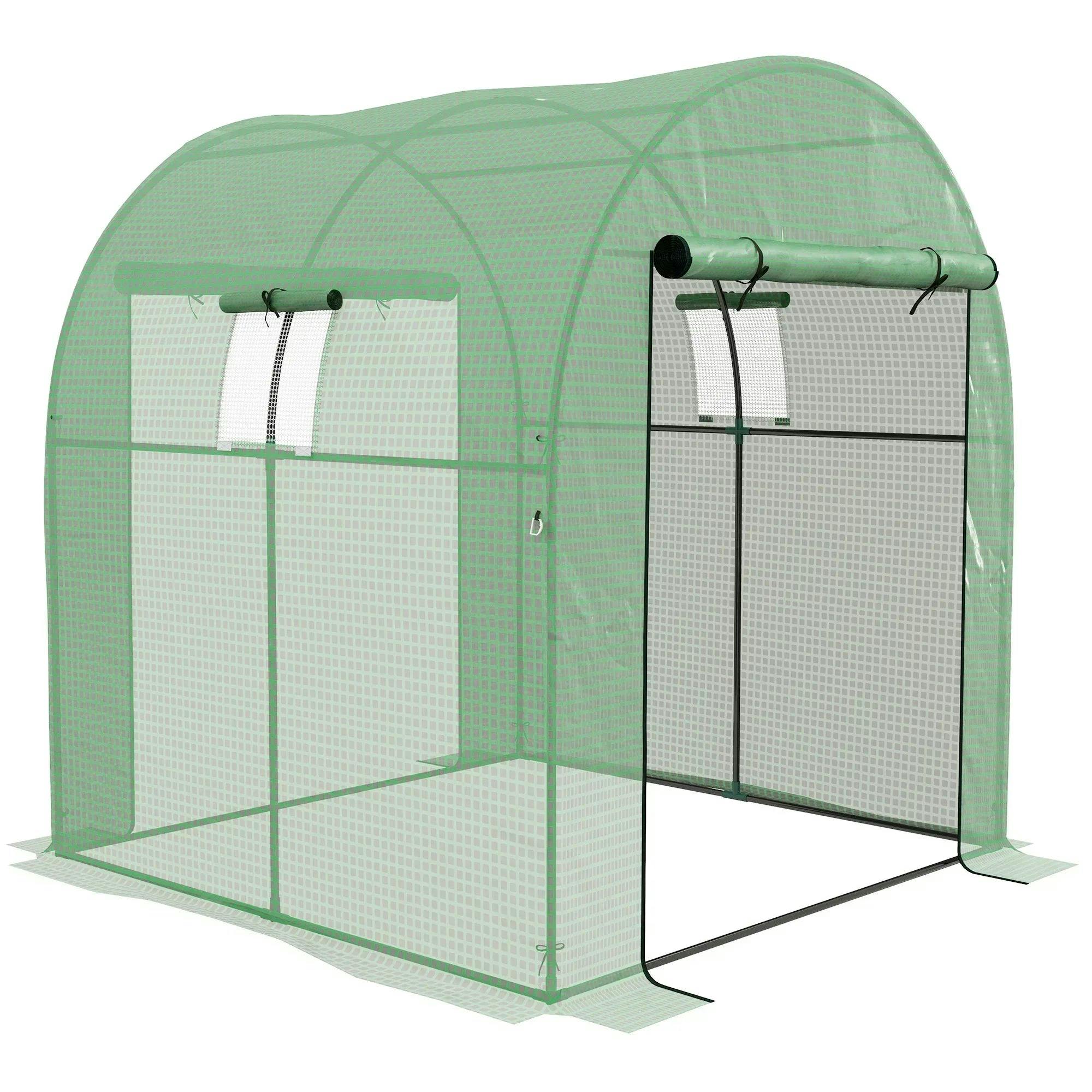 Outsunny 1.8x1.8x2m Polytunnel Greenhouse - Green - Steel Frame - UV-Resistant PE Cover - Image 6