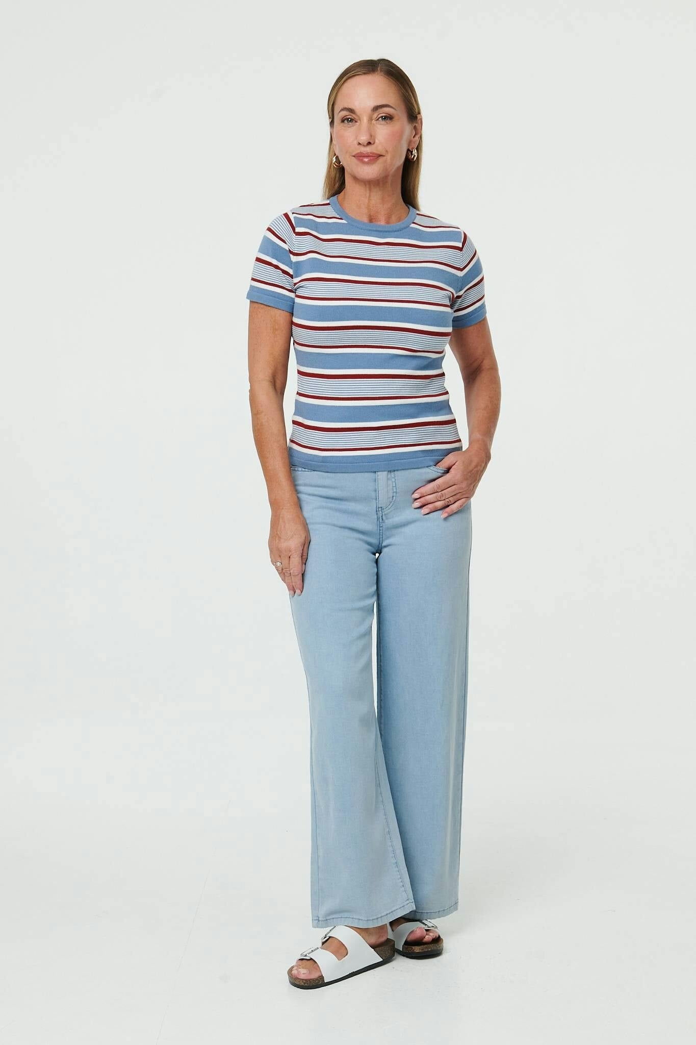 Izabel London Blue Striped Print Short Sleeve T-Shirt - 12