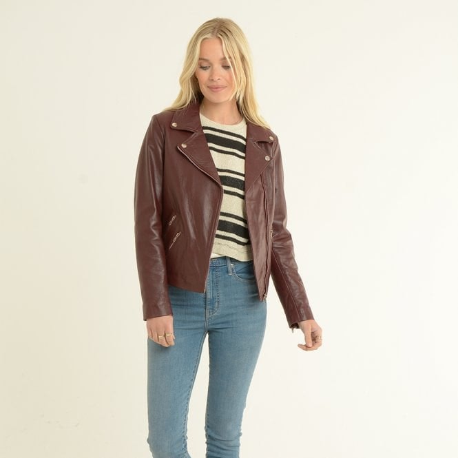 Ashwood Burgundy Leather Fashion Biker Jacket: G-Celia22 - 8