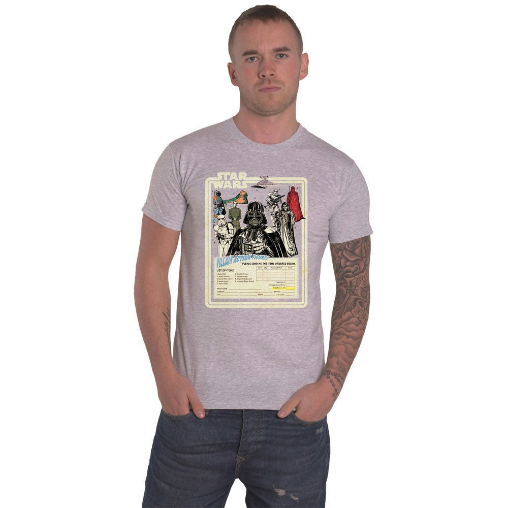 Paradiso Clothing Unisex Grey Star Wars Villains Action Figures T Shirt - L