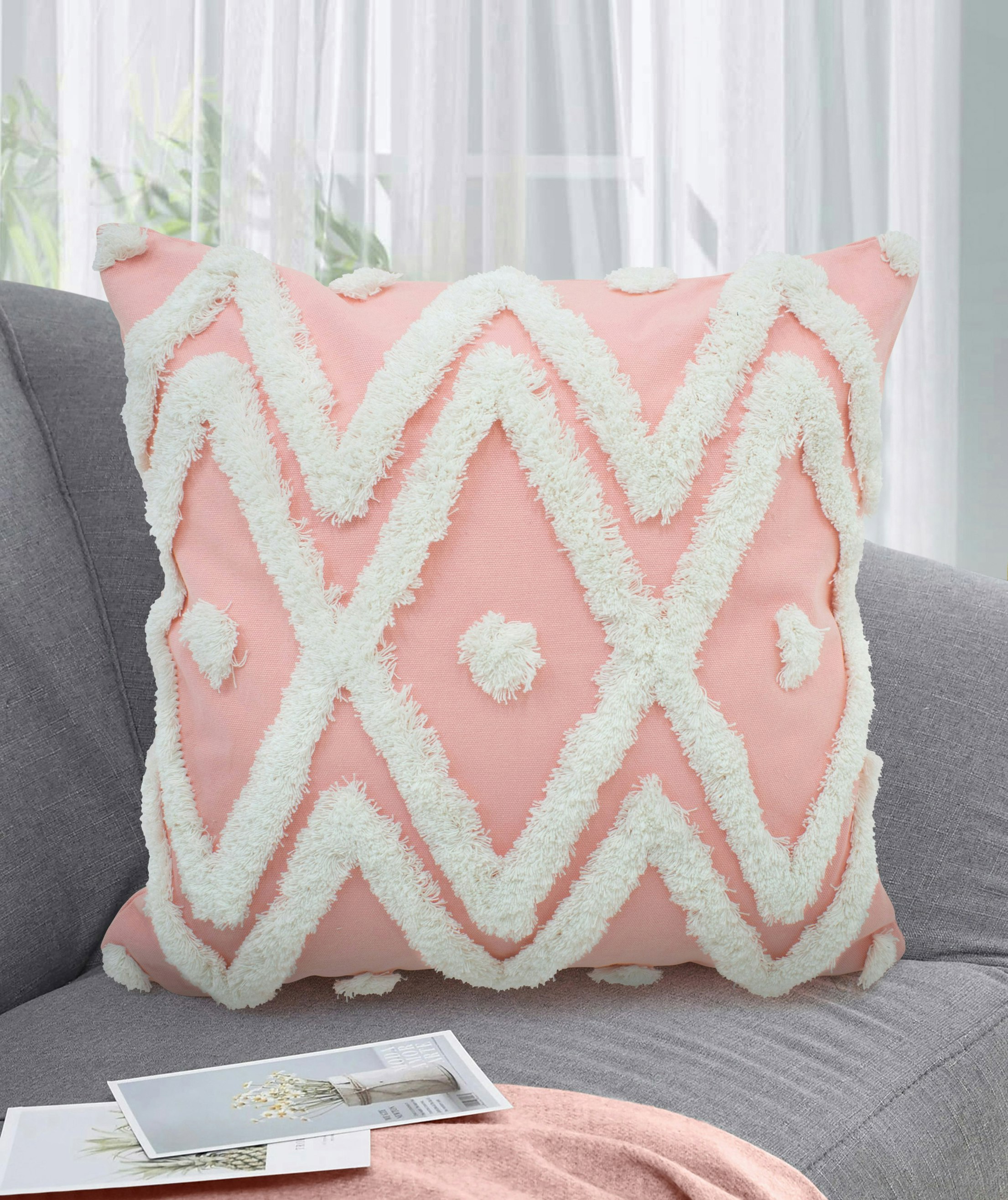 Rackhams Pink Boho Tuft Cushion - 43Cm X 43Cm