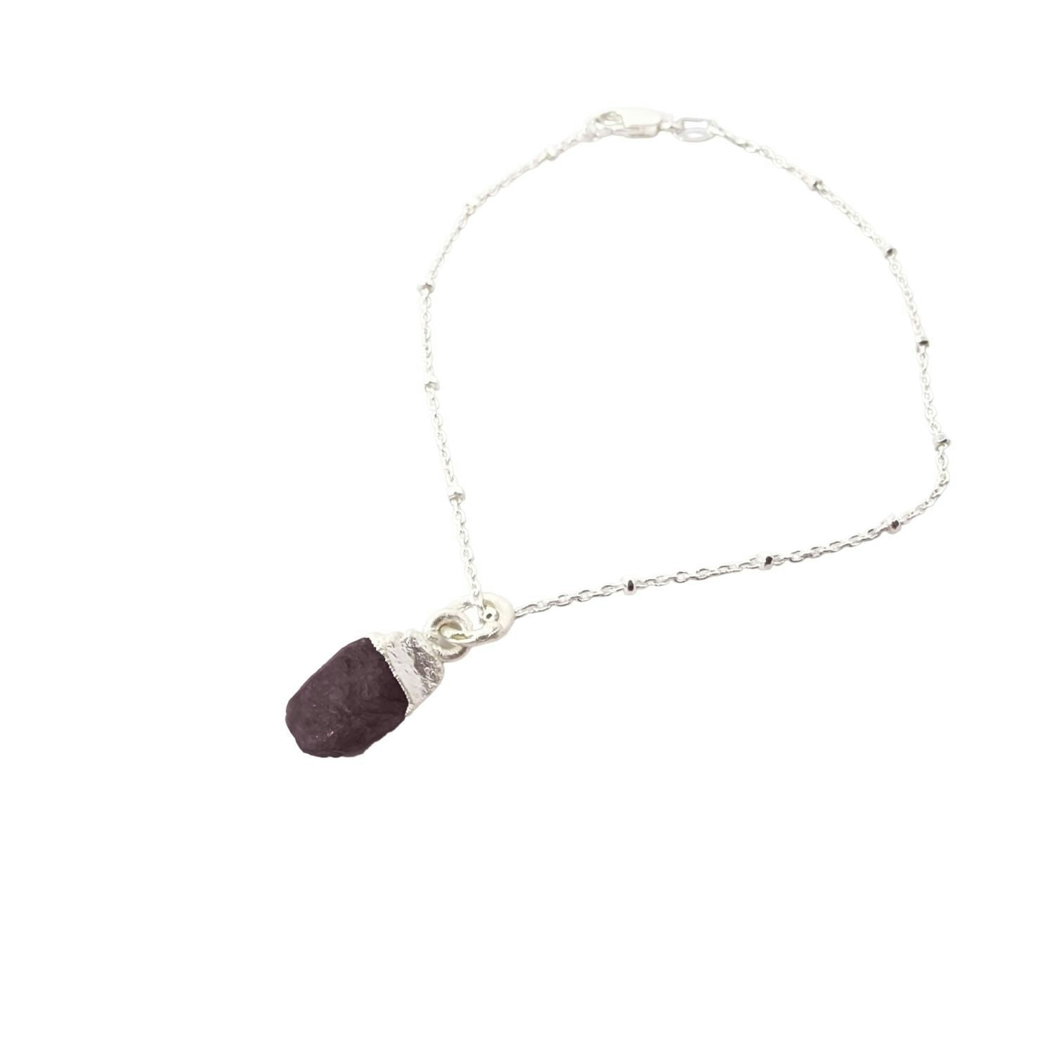 Harfi Silver Raw Garnet January Birthstone Charm Bracelet