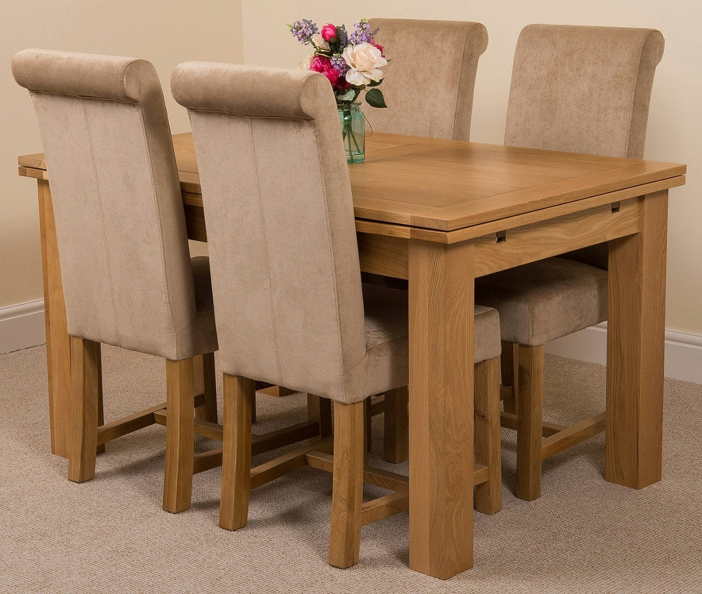 B&Q - Richmond 140Cm220Cm Oak Extending Dining Table And 4 Chairs Dining Set With Washington Beige Fabric Chairs - Image 2