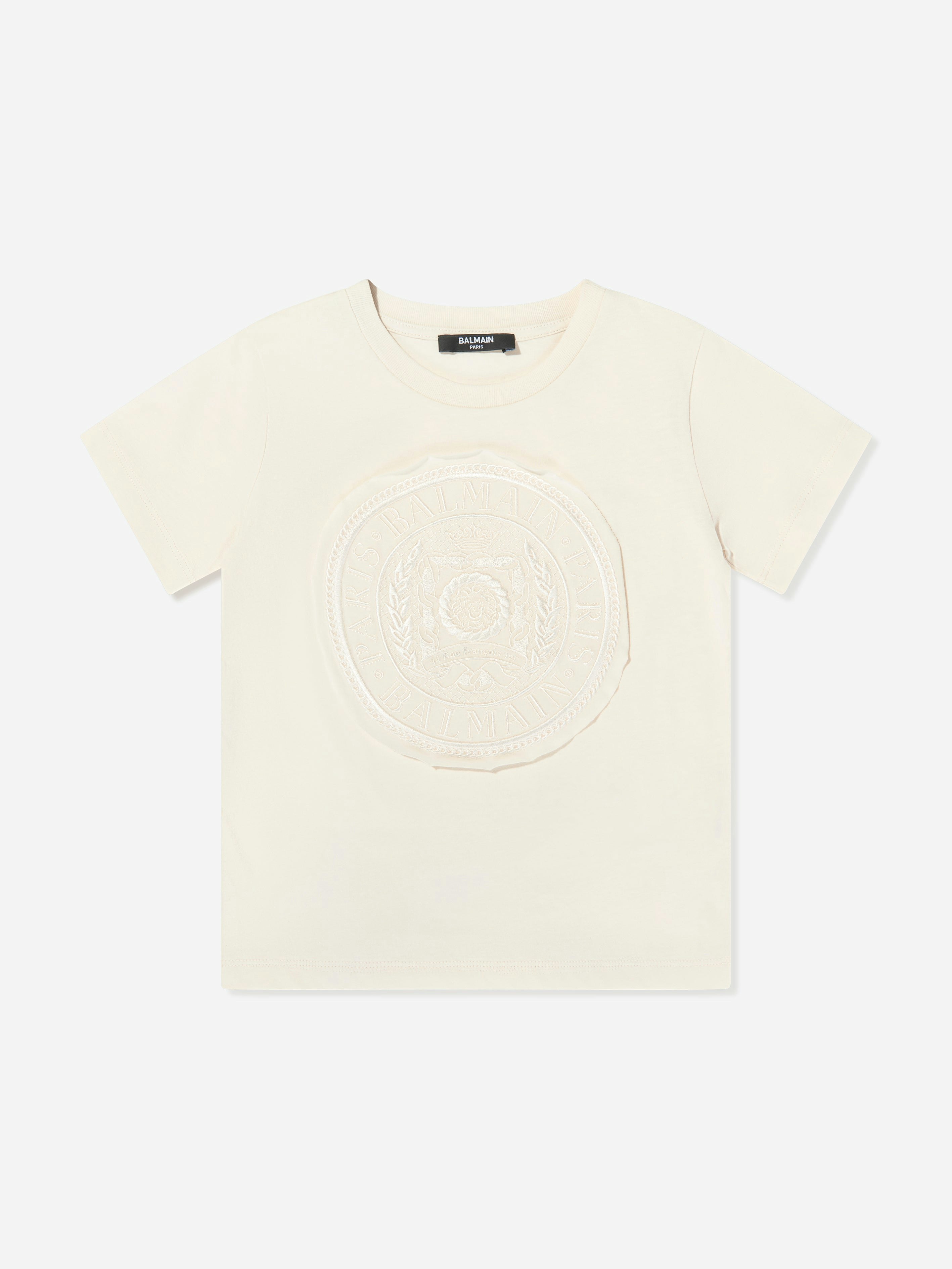 Balmain Boys Beige Logo T-Shirt In - 14 Yrs