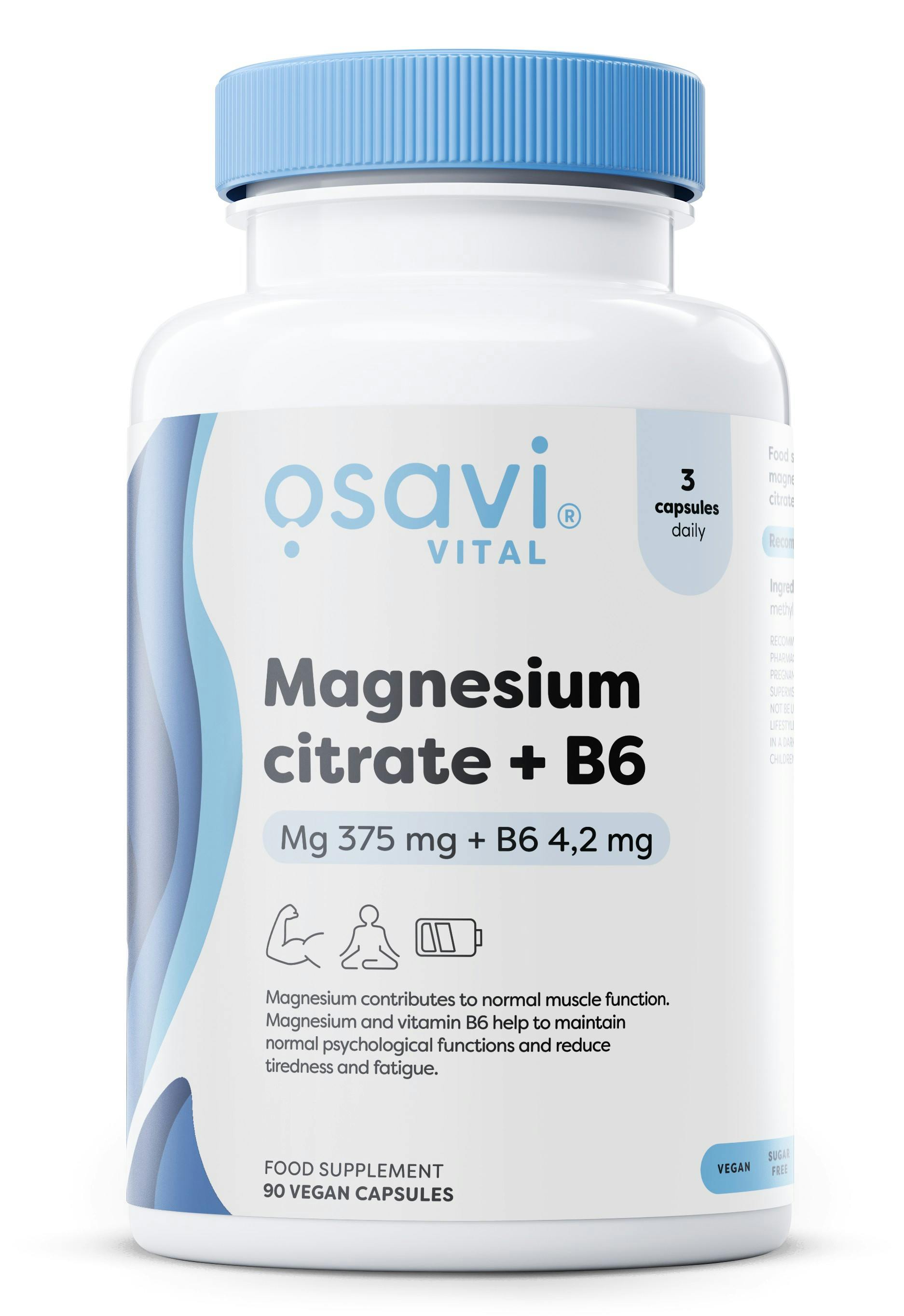 Osavi Magnesium Citrate + Vitamin B6 Muscle Relaxation 375Mg Vegan Capsules - 90 Capsules - Image 6