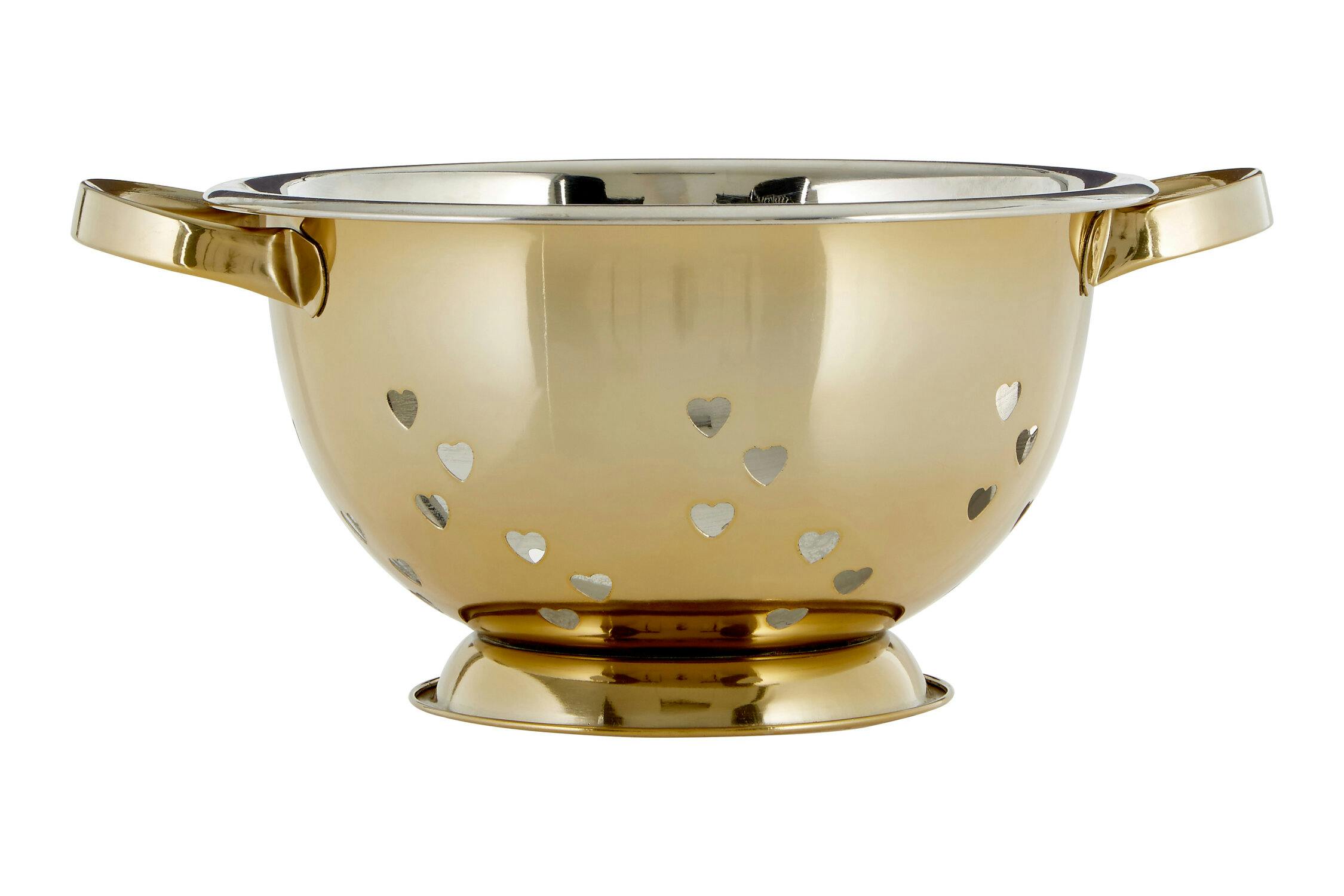 Orsina Unisex Gold Hearts Design Colander, Stylish Metal Strainer With Decorative Heart Cut-Outs, Durable Finish - Image 3