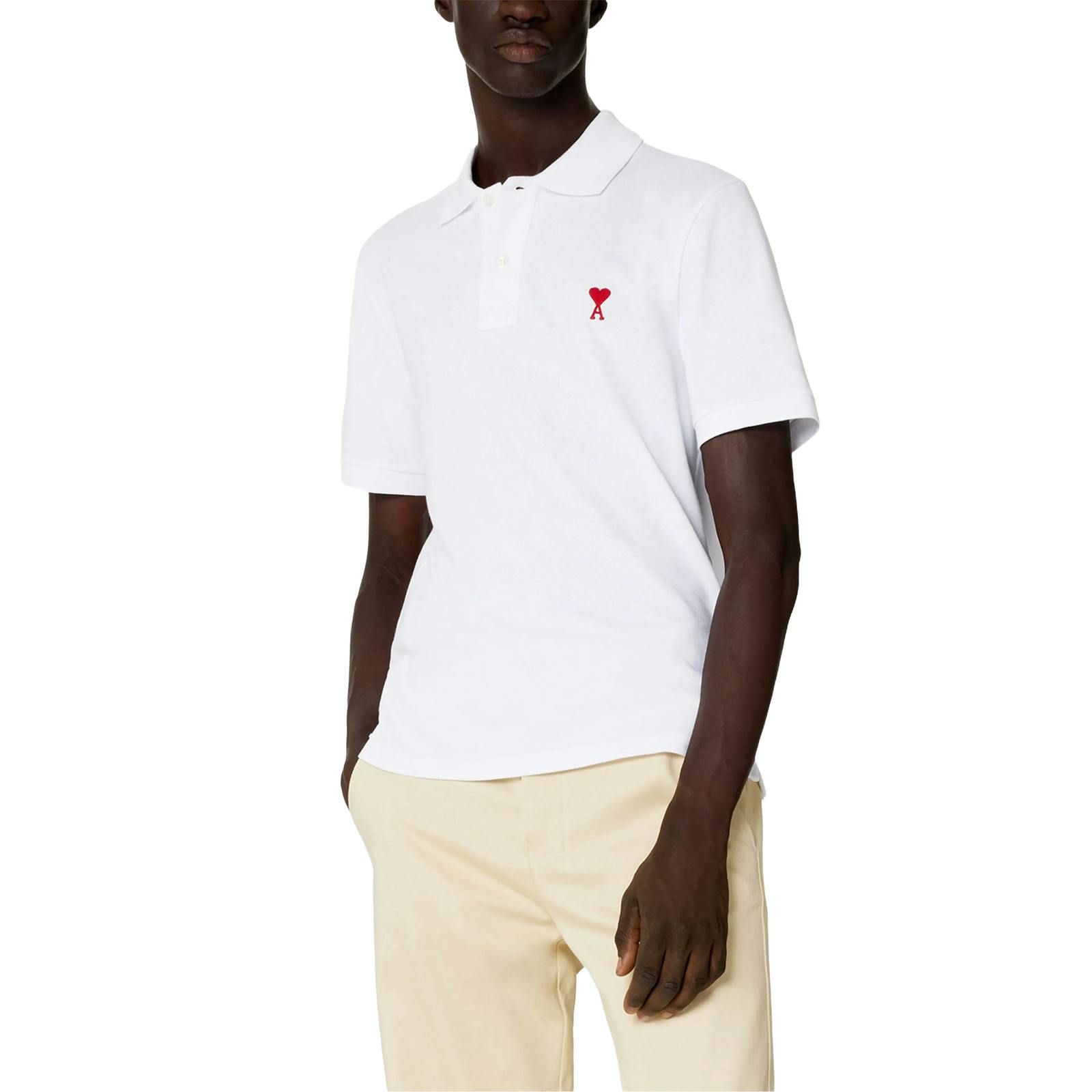 Ami Paris White Ami De Coeur Polo Shirt In - S