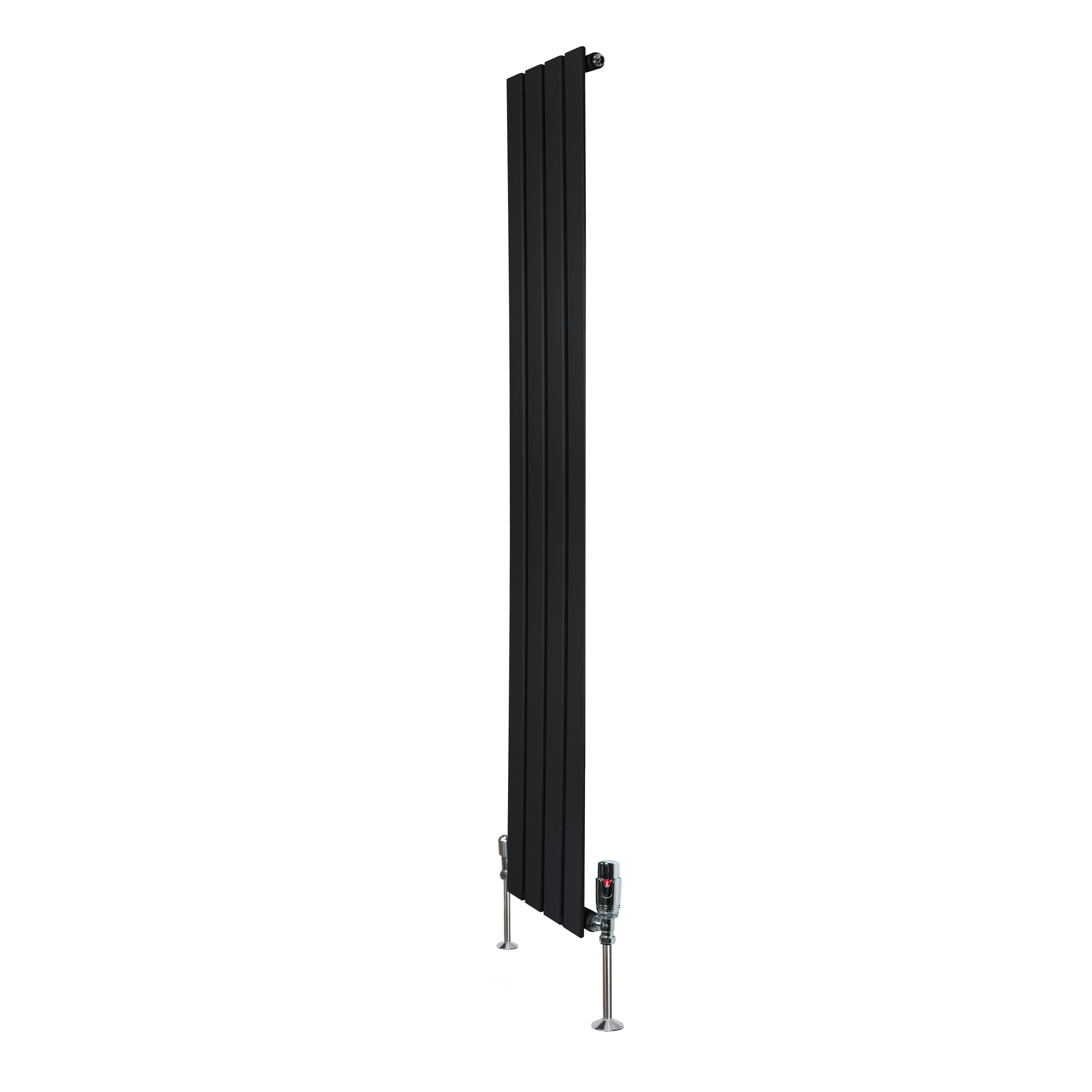 Monstershop Black Flat Single Column Radiator & Valves – 1600Mm X 280Mm –