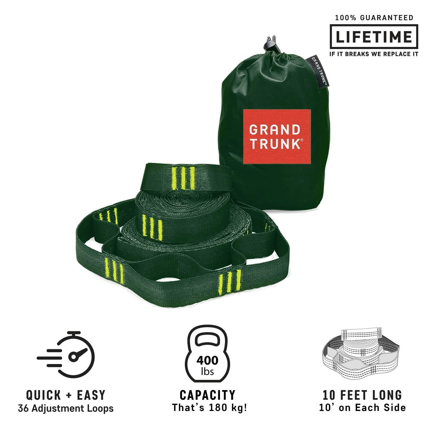 Grand Trunk Green Trunk Straps - Hammock Suspension Straps - Forest