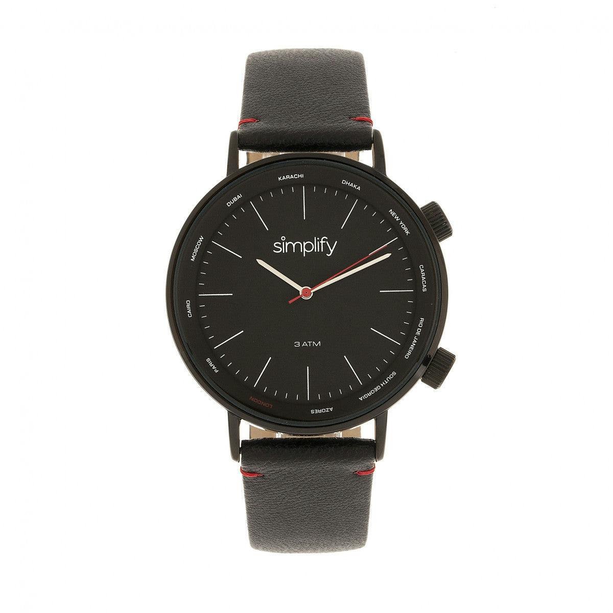 Simplify Black The 3300 Leather-Band Watch