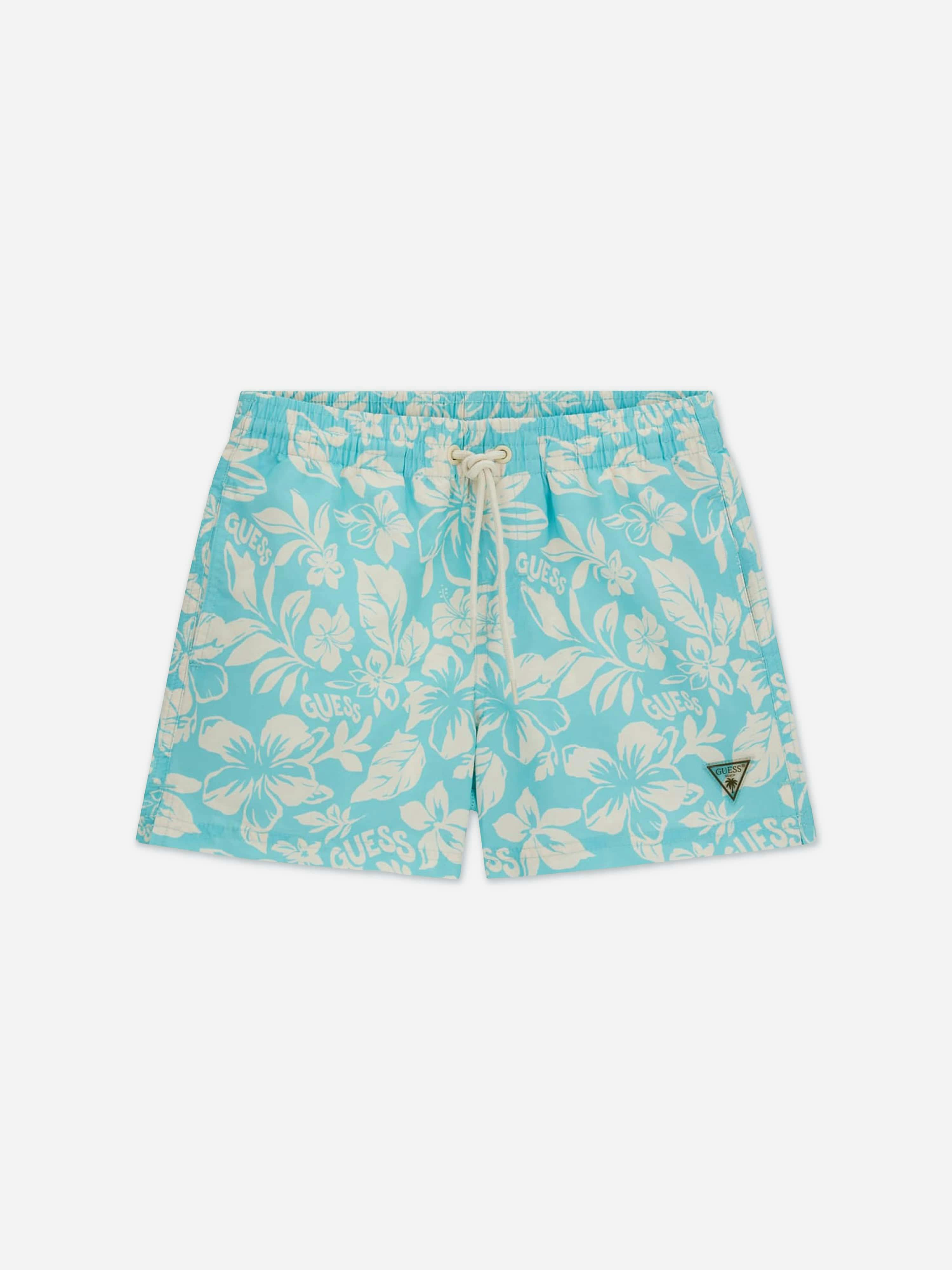 Guess Boys Blue Hawaiian Swim Shorts In - 16 Yrs