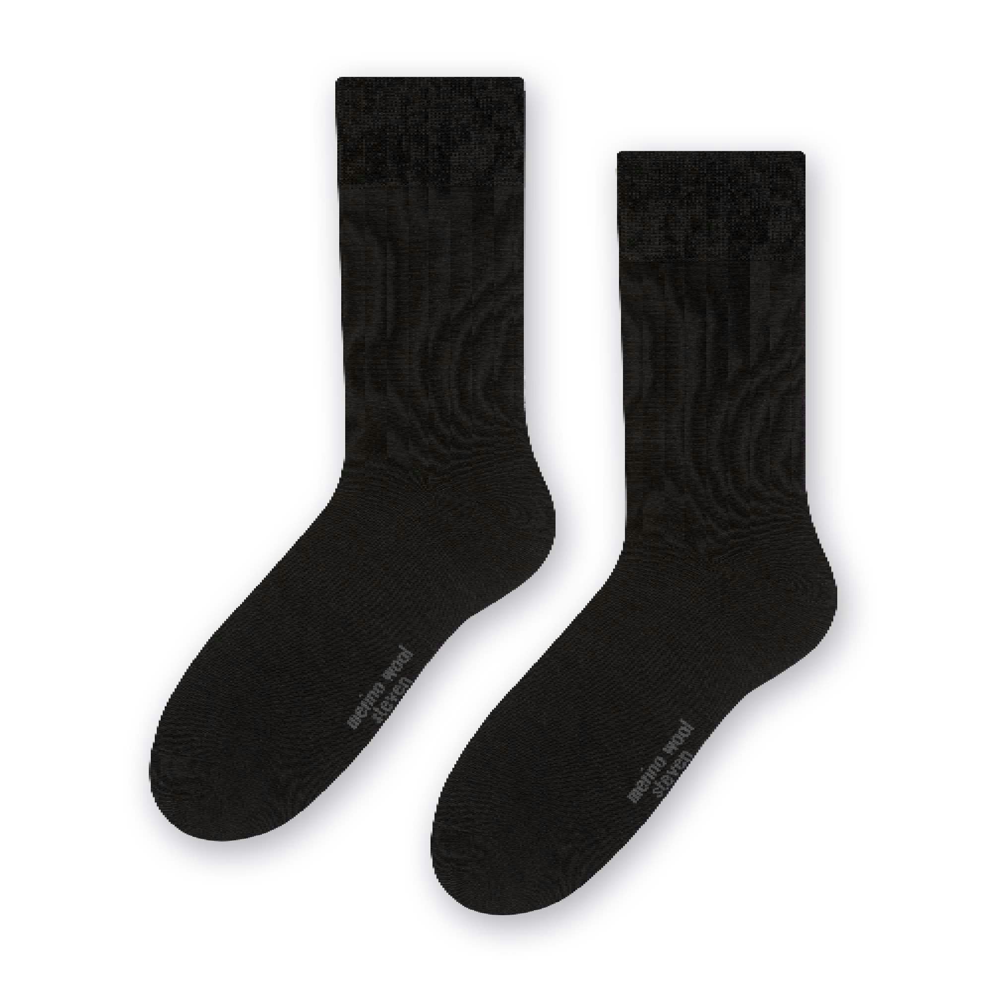 Steven Men's Black Warm Soft Merino Wool Ribbed Dress Socks - Size 9-11 Uk
