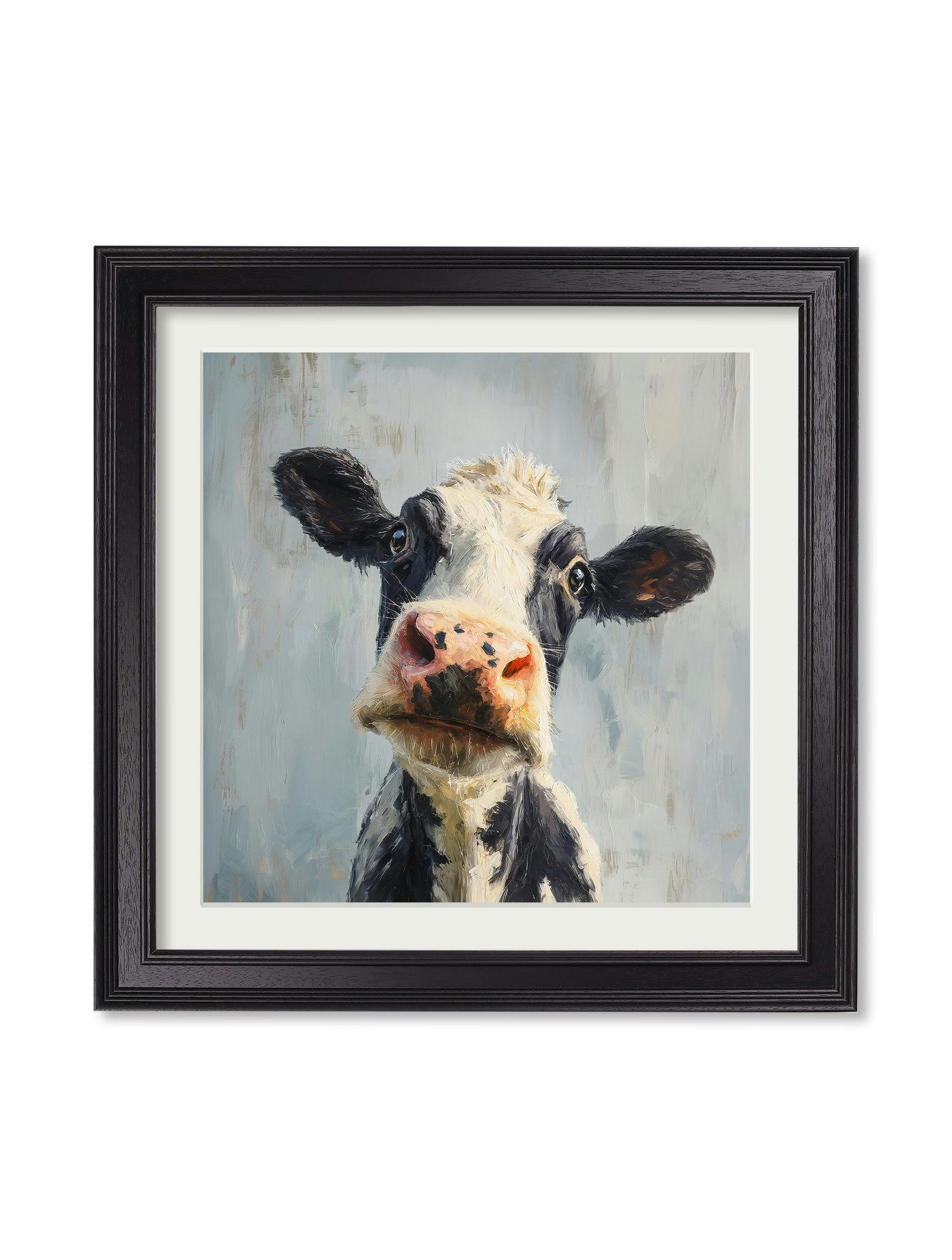 Exceptional Art Black The Curious Cow - Hurstwood Square Frame - The Curious Cow - 96 X 96Cm