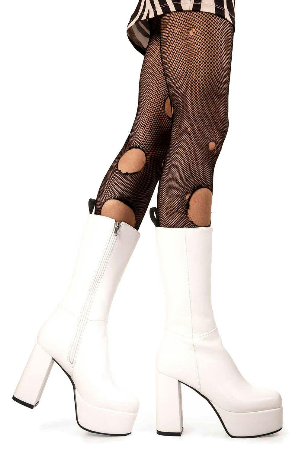 Lamoda Women's White Wide Fit Pu Platform Calf Boots Chunky Gothic Rave Style - Uk7