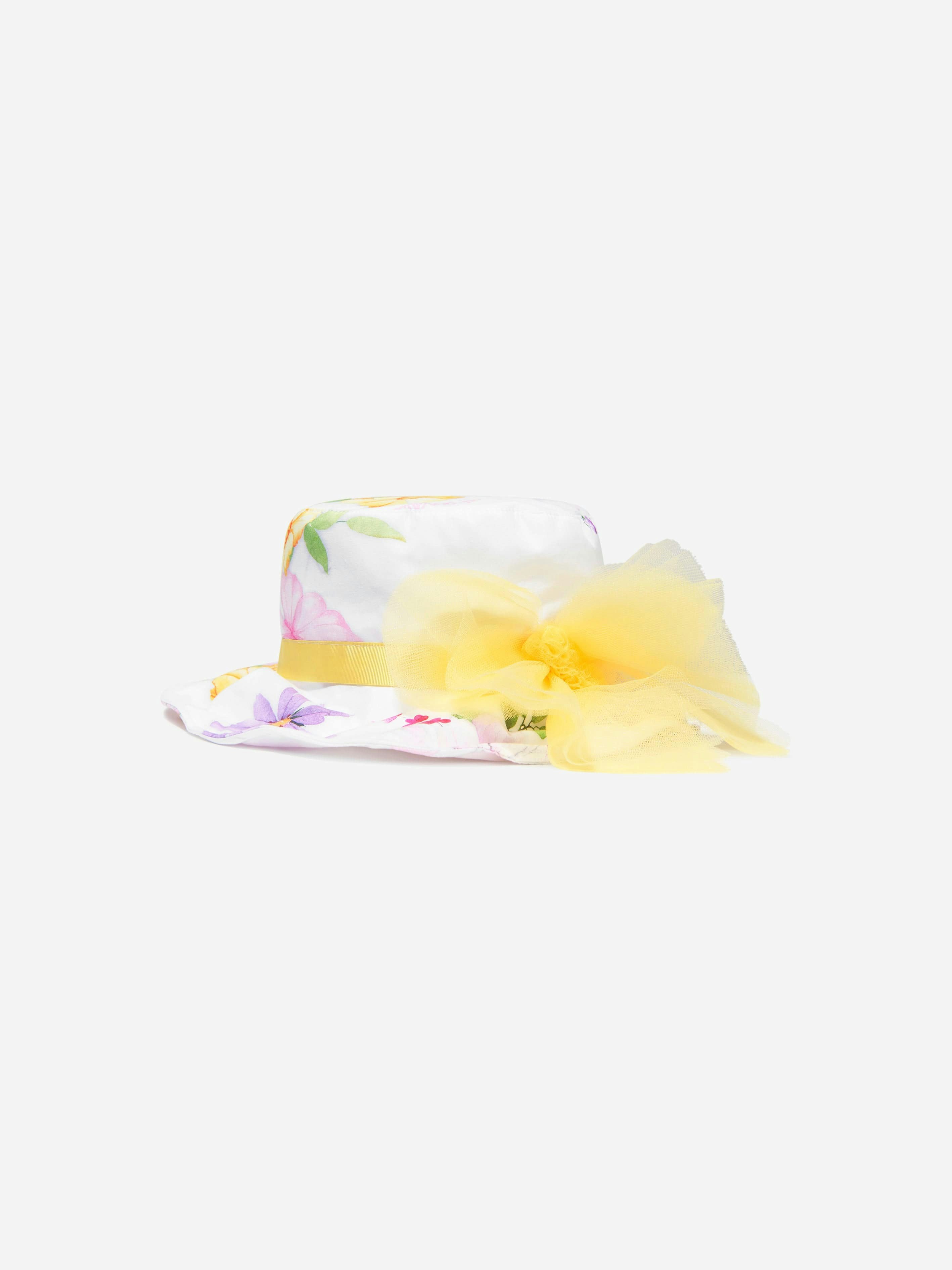 Monnalisa Girls White Floral Print Hat In - 50 Cm