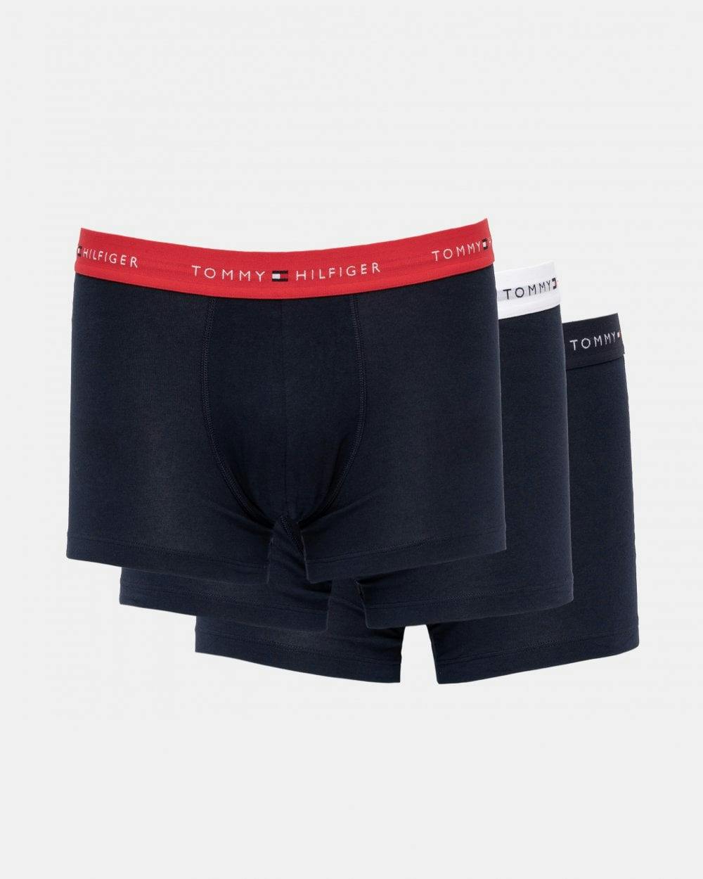 Tommy Hilfiger Men's Red/White 3 Pack Colour Waistband Trunks - Primary /Desert Sky - Primary /Desert Sky - M