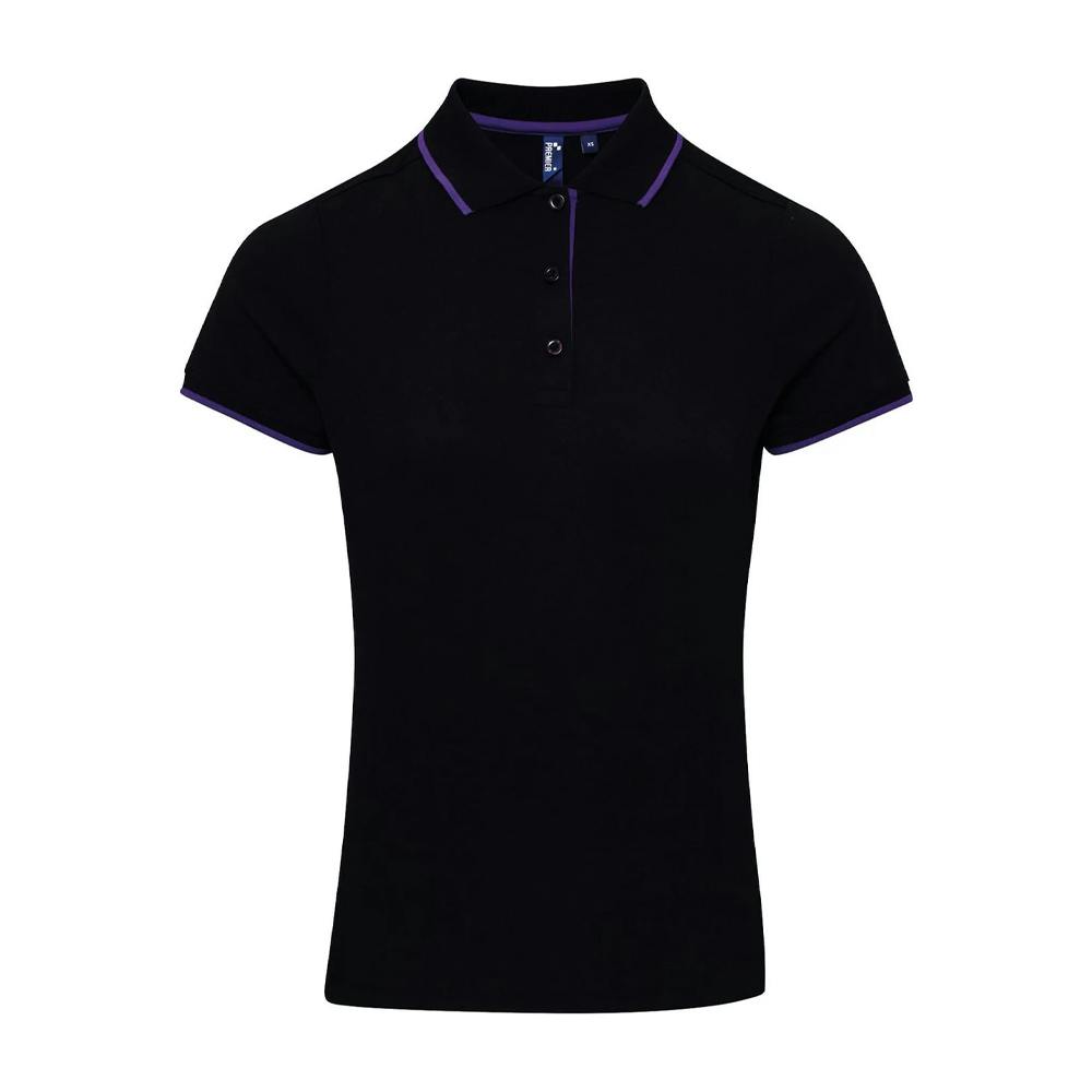 Premier Women's True Black Coolchecker Contrast Pique Polo Shirt In | Size: Medium - Image 3