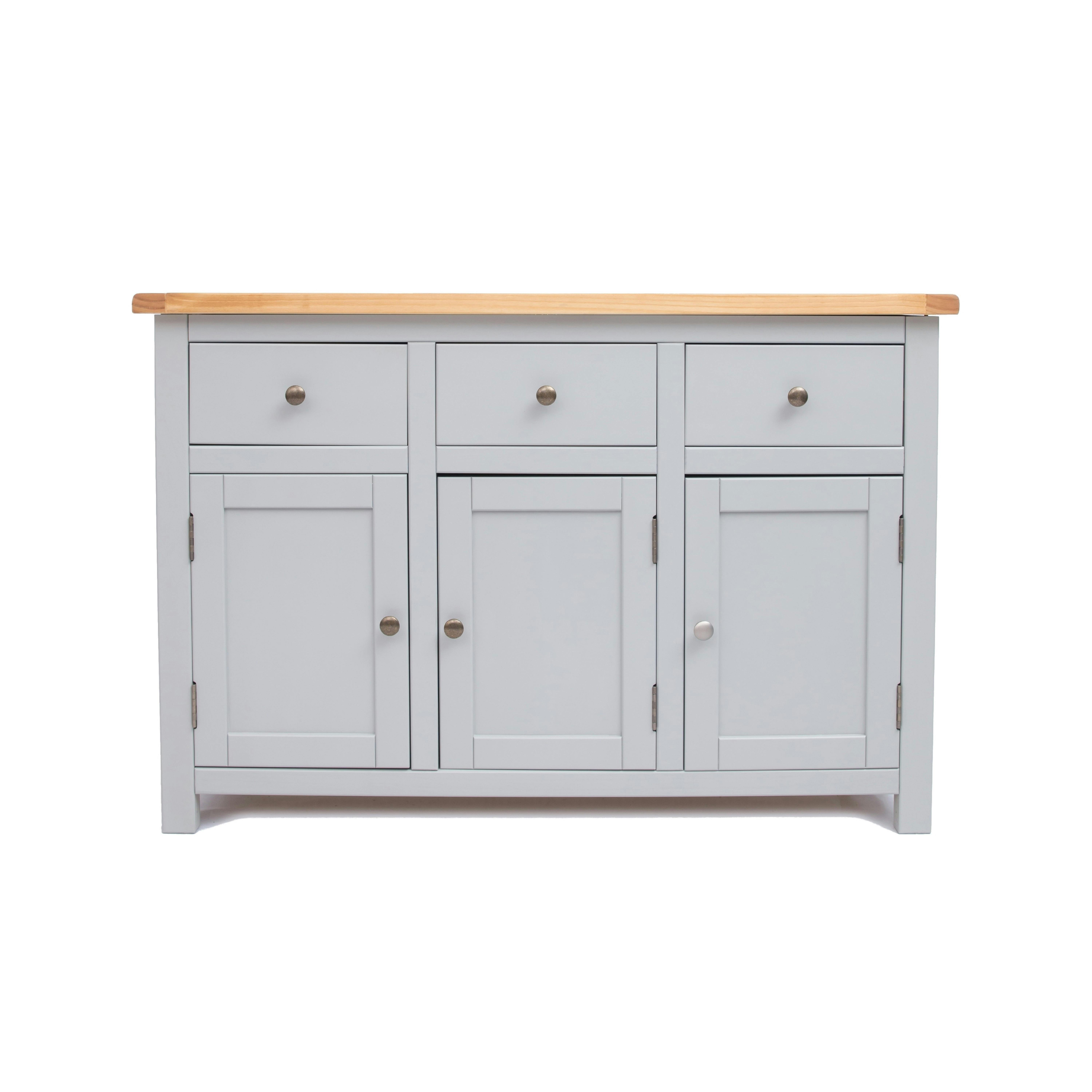 Rackhams Light/Grey Argenta 3 Drawer 3 Door Sideboard Brass Knob