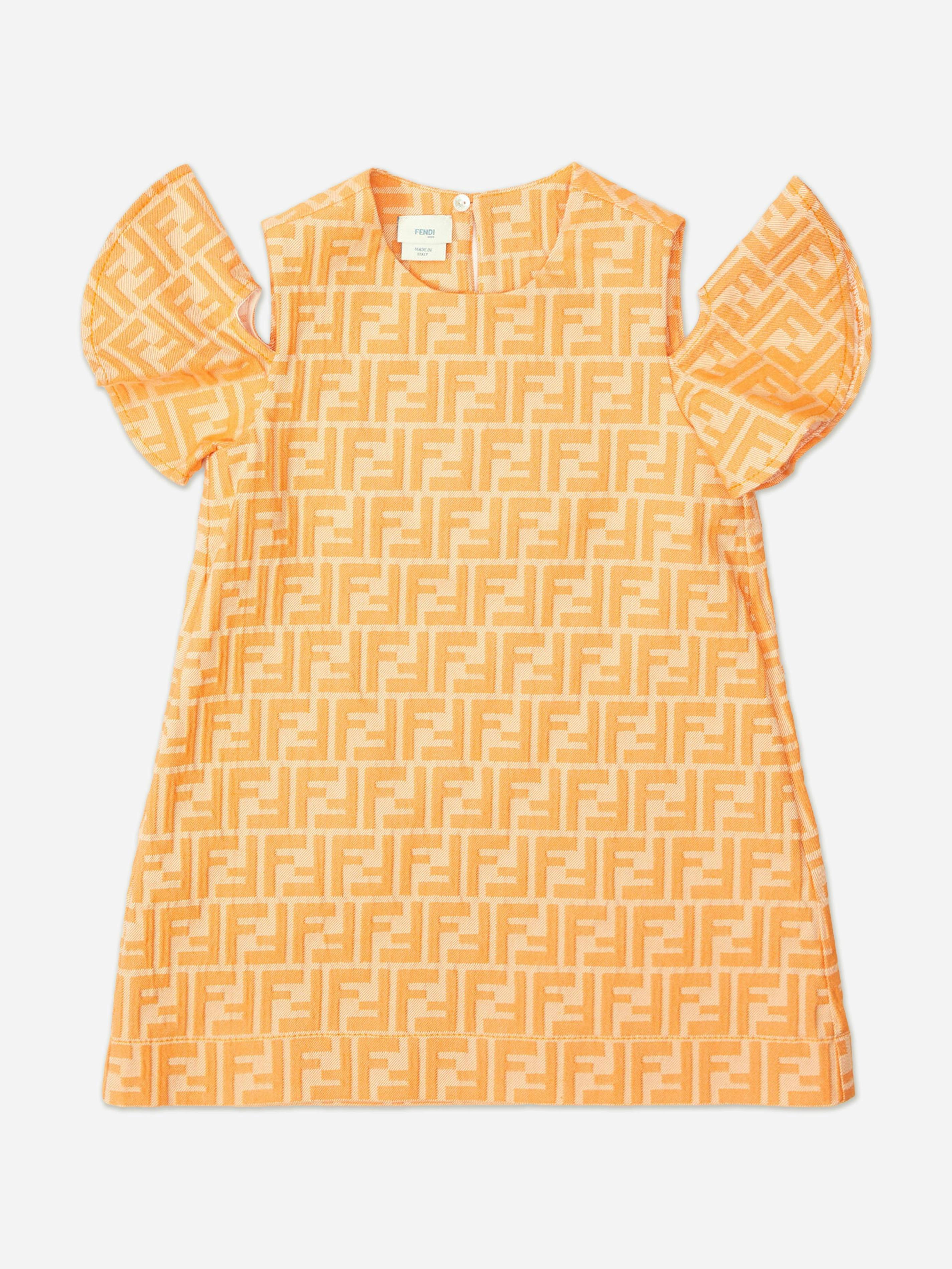Fendi Kids Girls Orange Fendi Ff Logo Dress In - 14 Yrs
