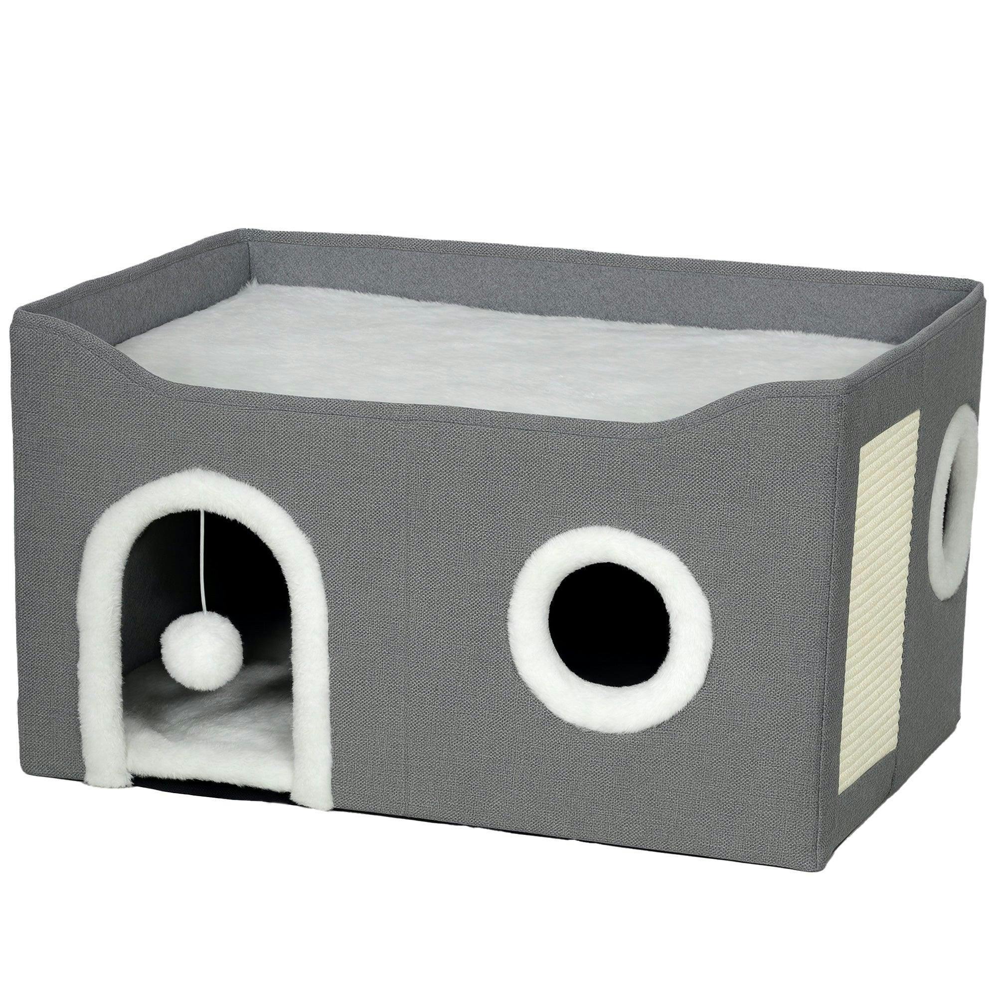 Pawhut Cat Cave With Fluffy Ball And Scratch Pad For Indoor Pets - Image 5