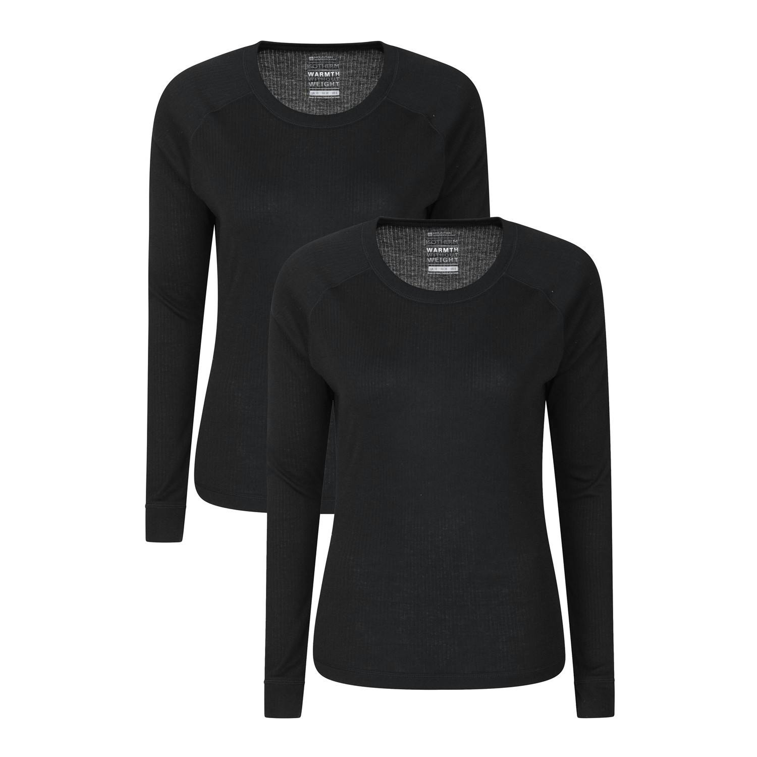 Mountain Warehouse Women's Black / Talus Thermal Base Layer Top (Pack Of 2) - 8 Uk - 100% Polyester