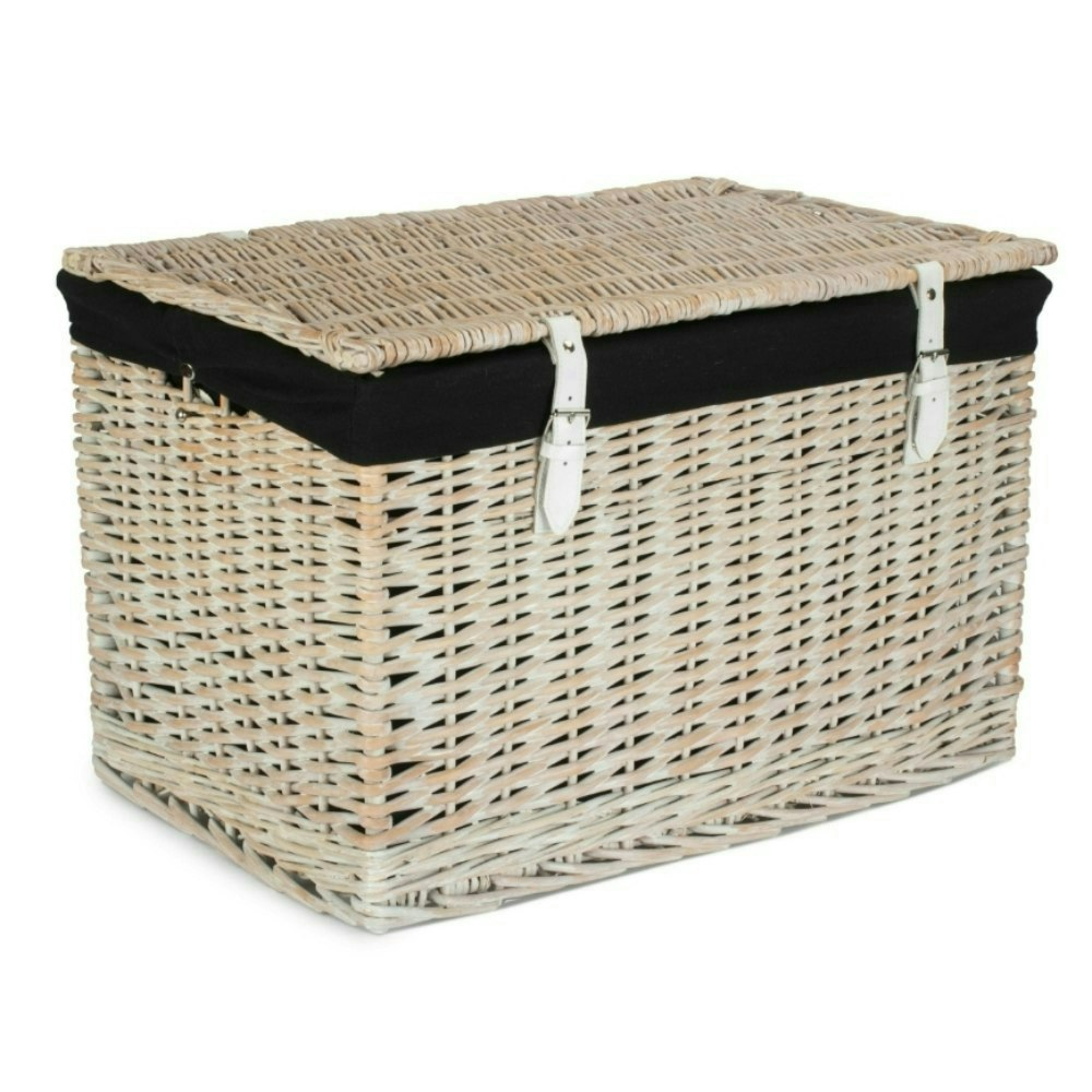 Red Hamper Red/Black Hamper 60Cm Whitewash Chest Wicker Storage Basket