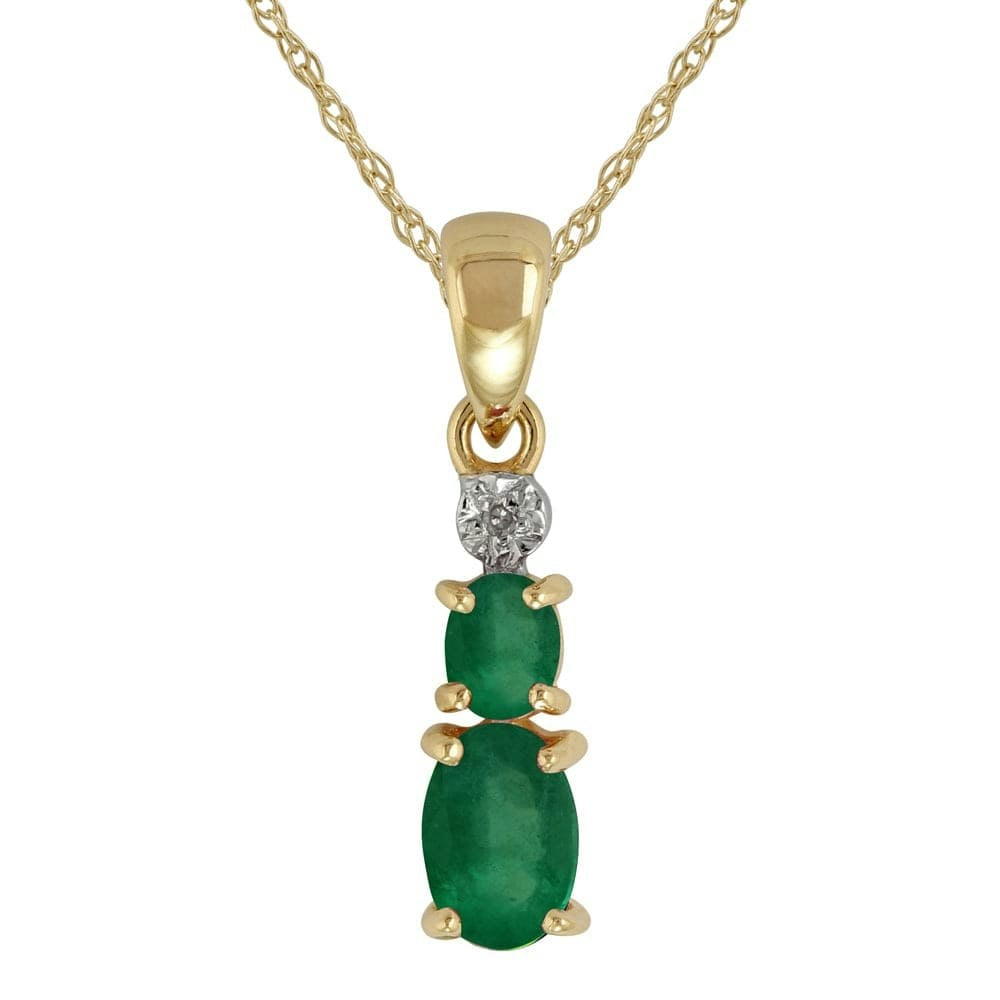 Gemondo Yellow/Gold Classic Two Oval Emerald & Diamond Pendant In 9Ct - 9Ct 0.63Ct Natural Emerald & Diamond Pendant On Chain