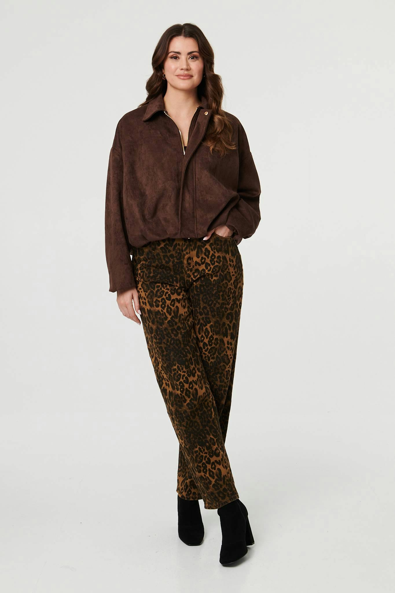 Izabel London Brown Faux Suede Long Sleeve Cropped Jacket - 12