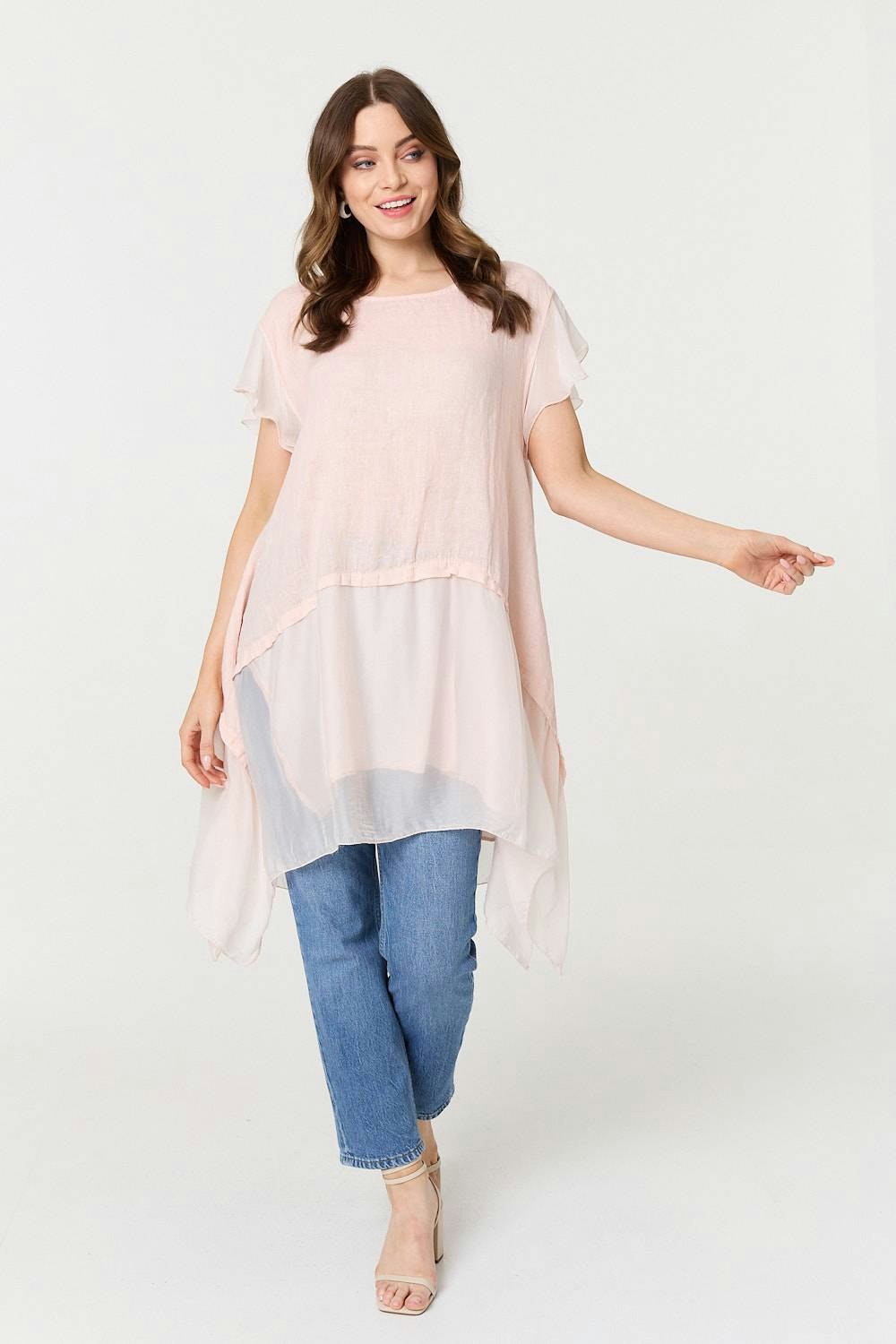Izabel London Pink Cap Sleeve Relaxed Longline Tunic Top - 8
