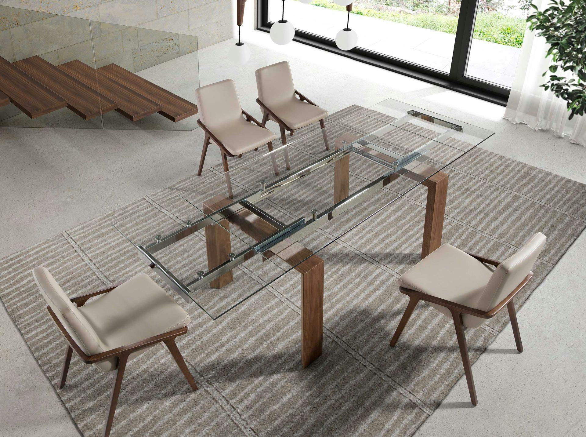 Rackhams Rectangular Tempered Glass And Walnut Extending Dining Table 1007