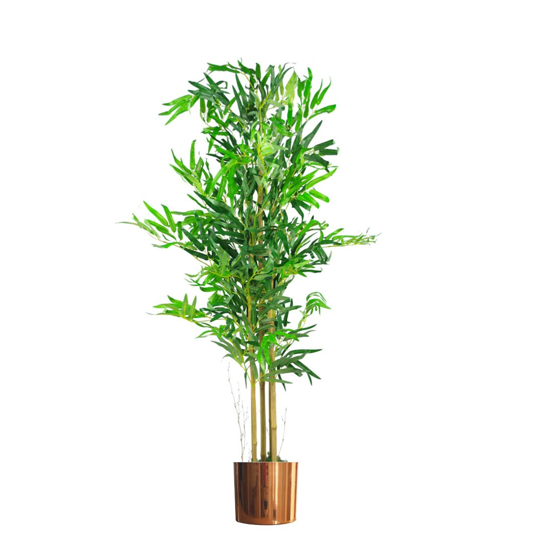 Leaf Green 120Cm (4Ft) Realistic Artificial Bamboo Plants Trees With Copper Metal Planter - 120Cm - 120Cm - Copper