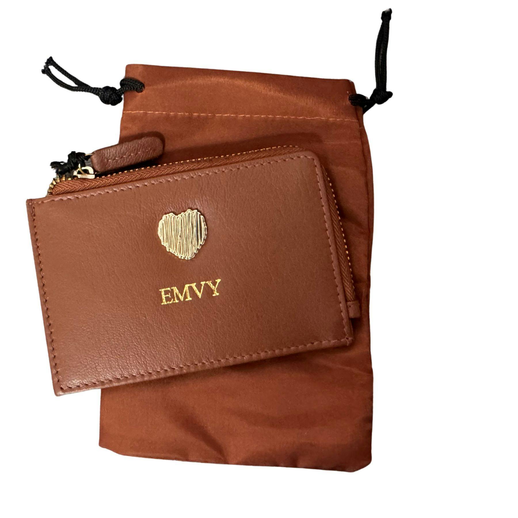 Love Emvy Gold Signature Heart Leather Coin & Card Purse - Tan