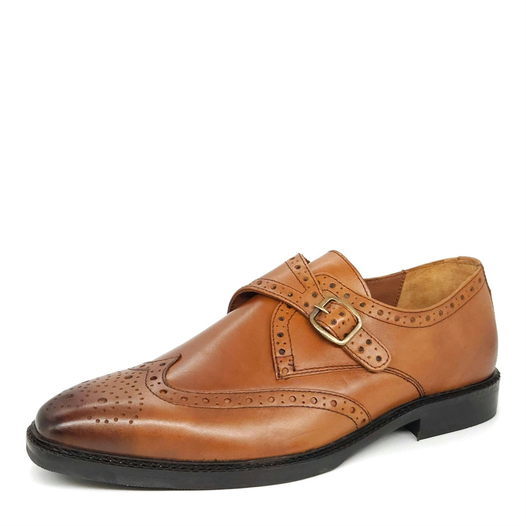 Hx London Men's Brown Barnet Monk Strap Brogue Shoes - Tan - 10 Uk
