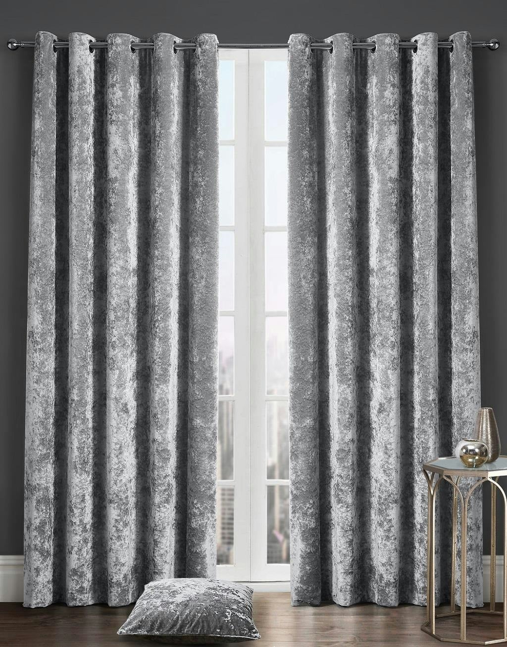 Rackhams Silver Luxury Crushed Velvet Fully Lined Eyelet Curtains - 66 X 54"